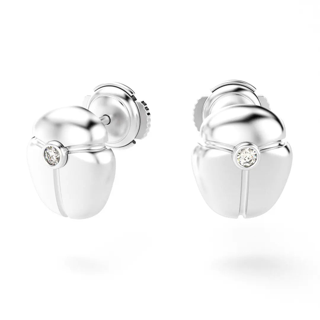 Boucles d'Oreilles Scarabée Or Blanc 18 Carats Diamants