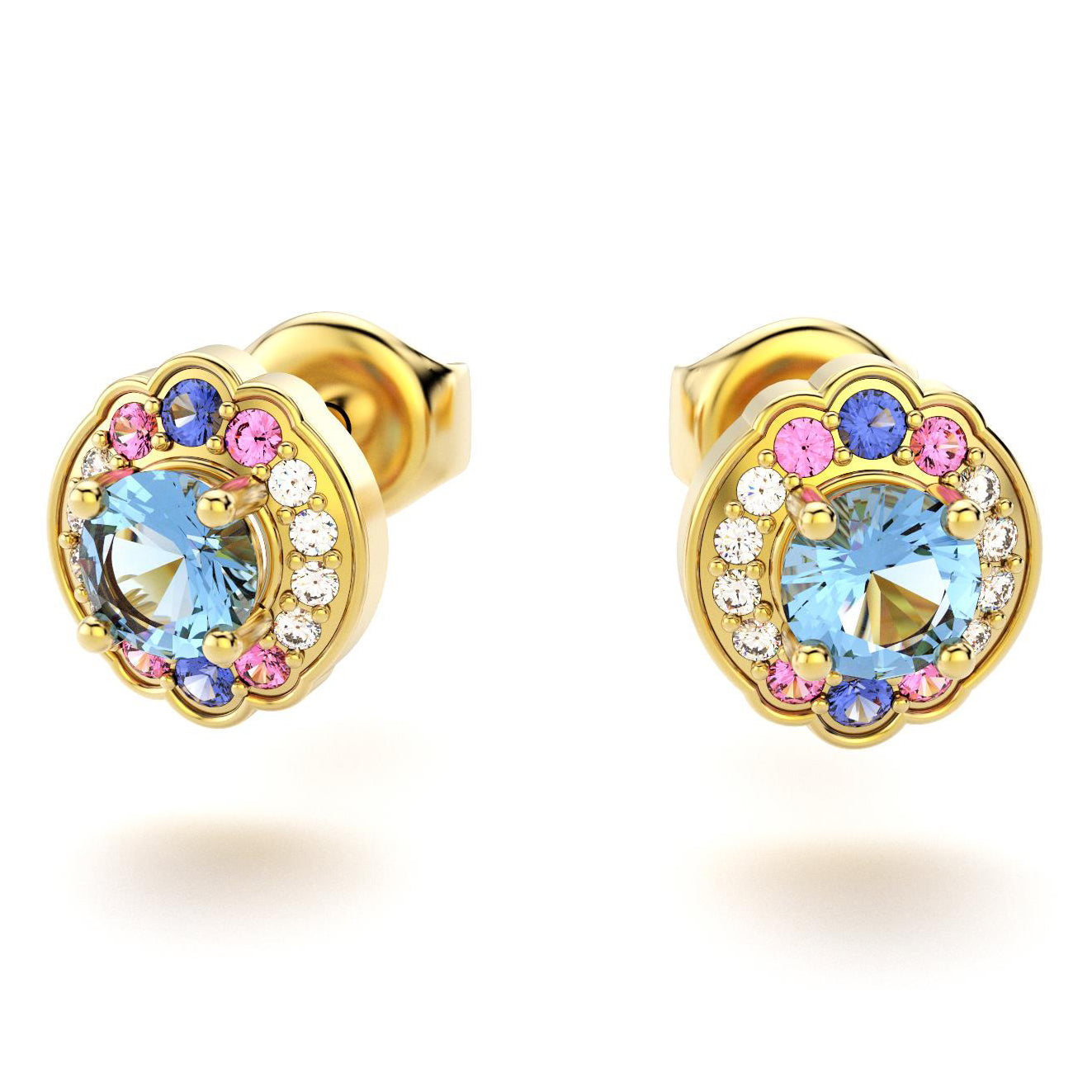 boucles oreilles syracuse pour en or jaune topazes avec diamants saphirs roses et saphirs bleus