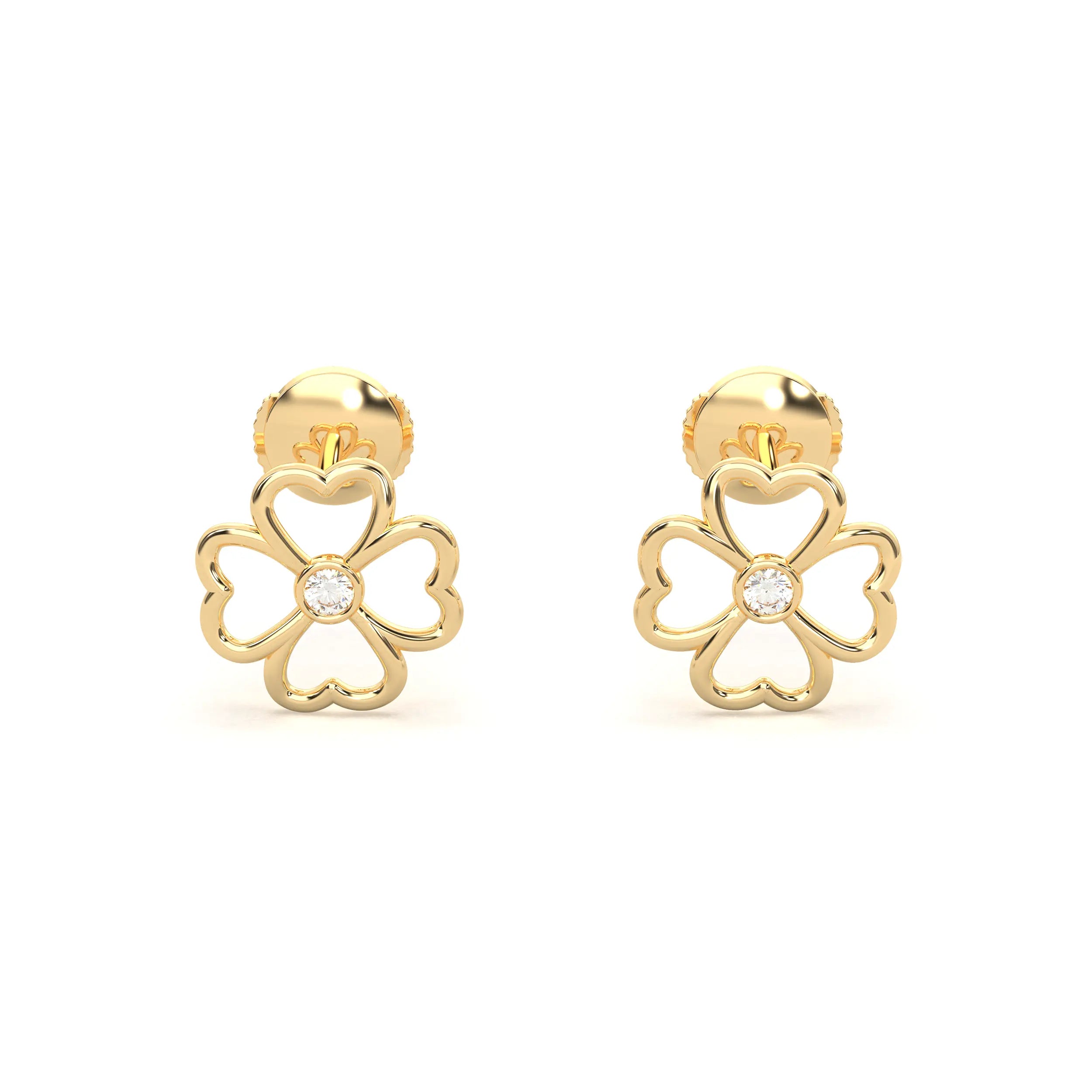 Boucles d'oreilles Trèfle Or Jaune 18 Carats et Diamant