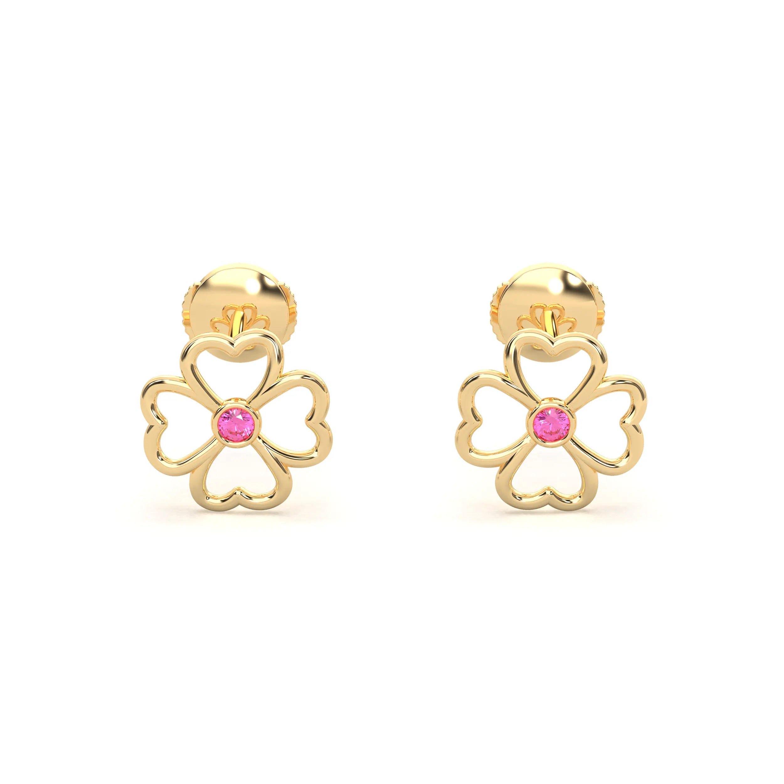 Boucles Trèfle Or Jaune Saphirs roses
