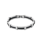 Bracelet à barrettes et caoutchouc noir en acier homme