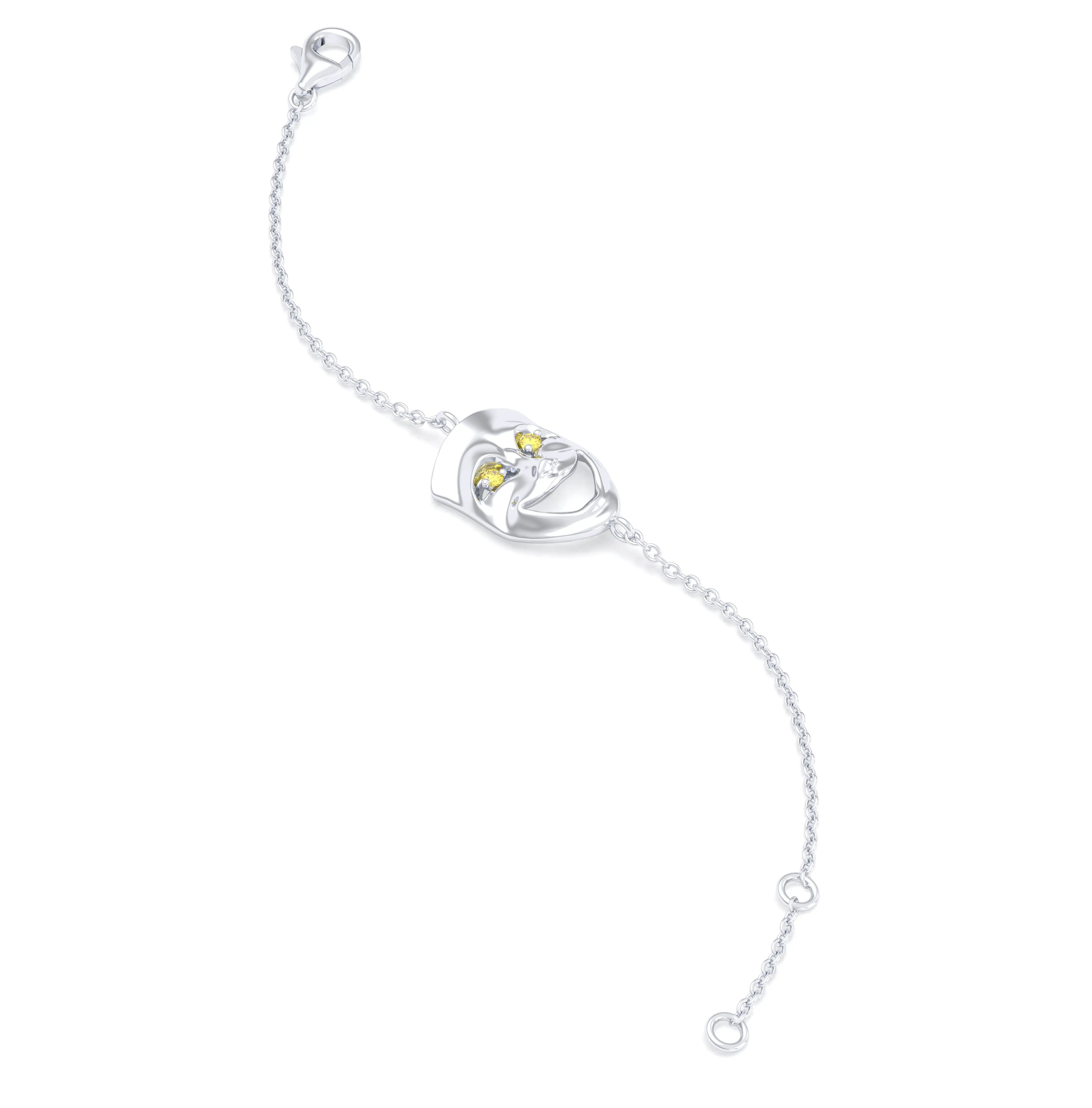 Bracelet Allégresse en or blanc 18 carats, masque souriant du théâtre