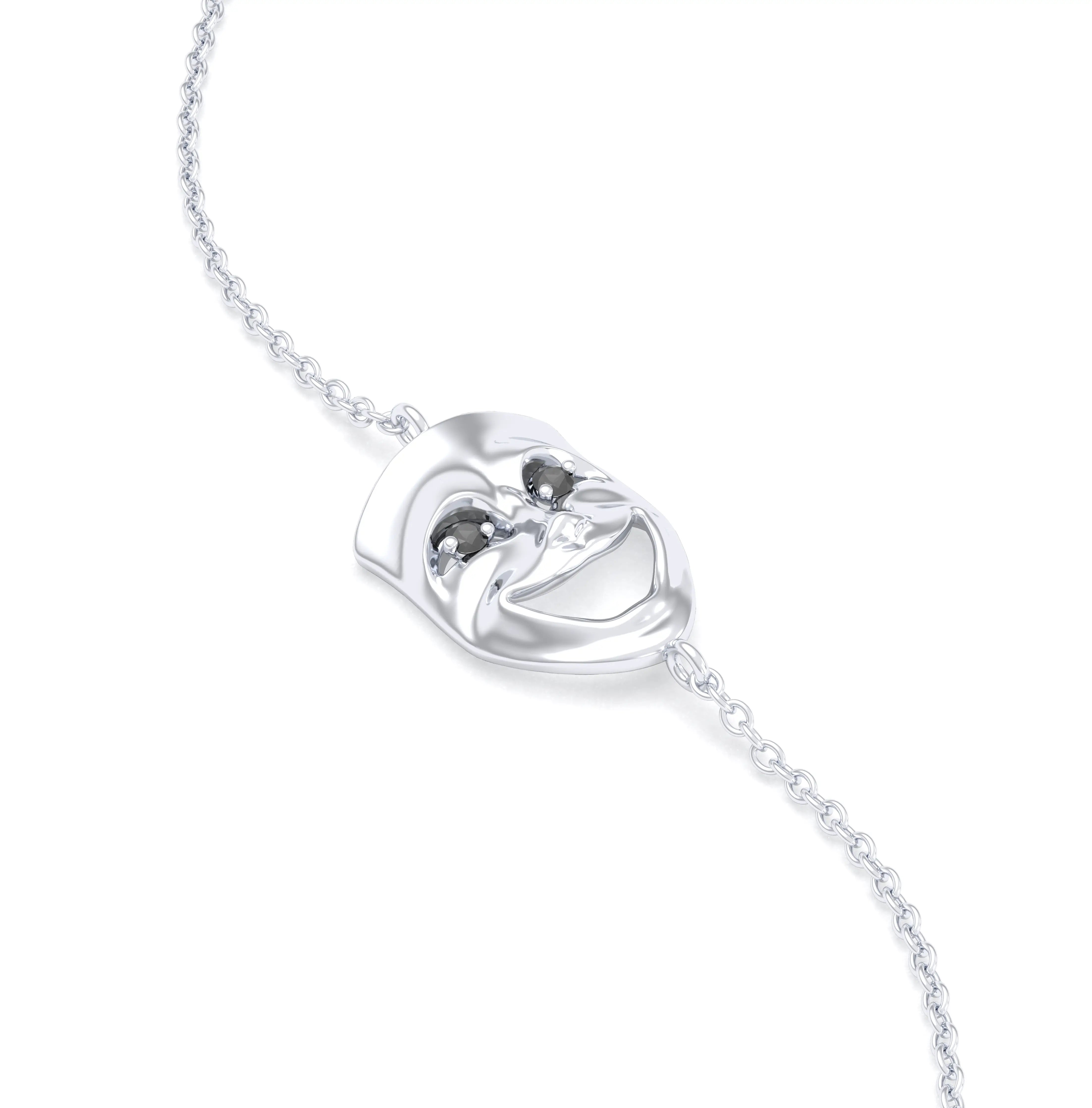 Bracelet Allégresse en or blanc 18 carats, masque souriant du théâtre Diamant noir