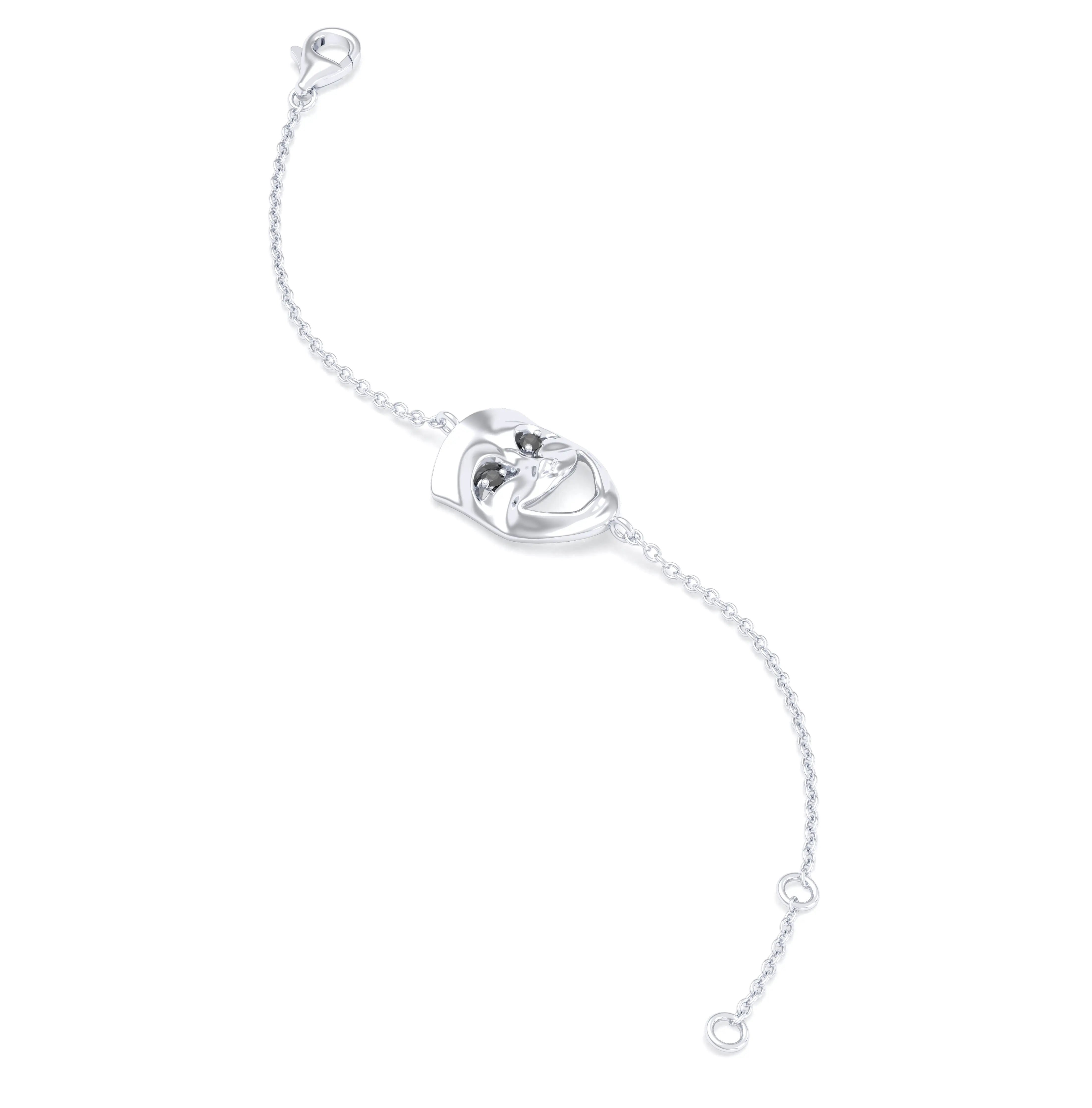 Bracelet Allégresse en or blanc 18 carats, masque souriant du théâtre