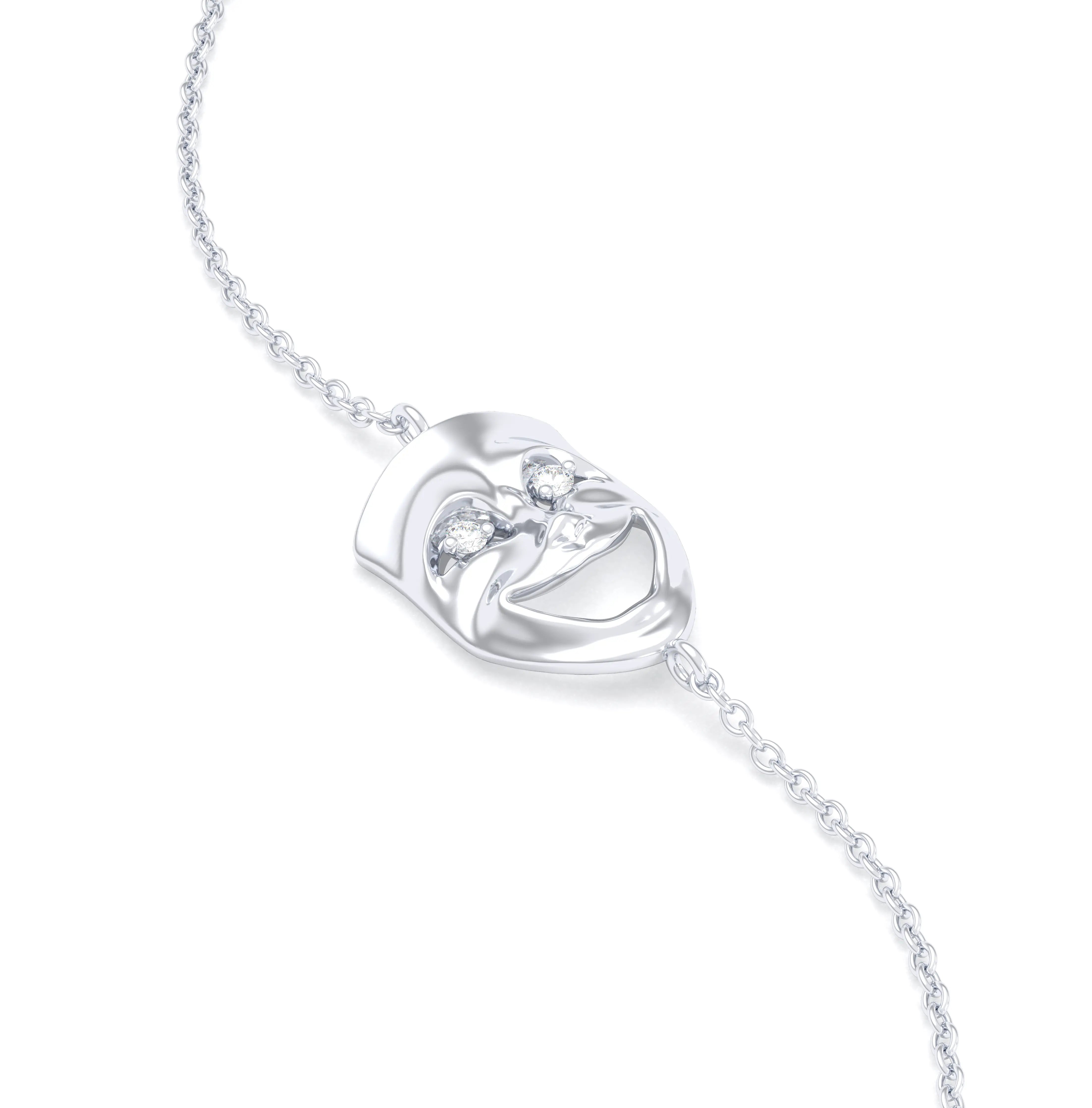Bracelet Allégresse en or blanc 18 carats, masque souriant du théâtre Diamant