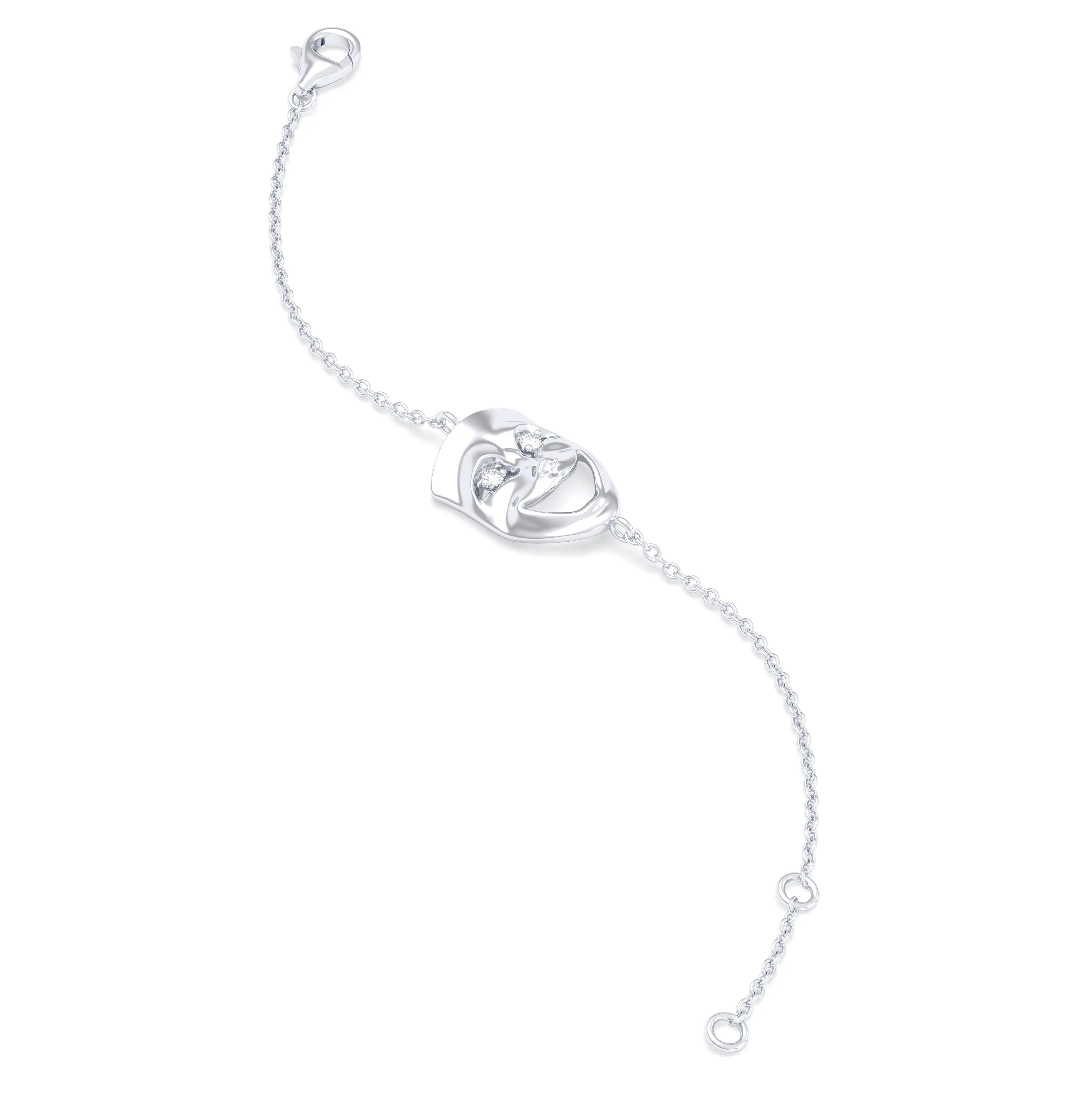 Bracelet Allégresse en or blanc 18 carats, masque souriant du théâtre