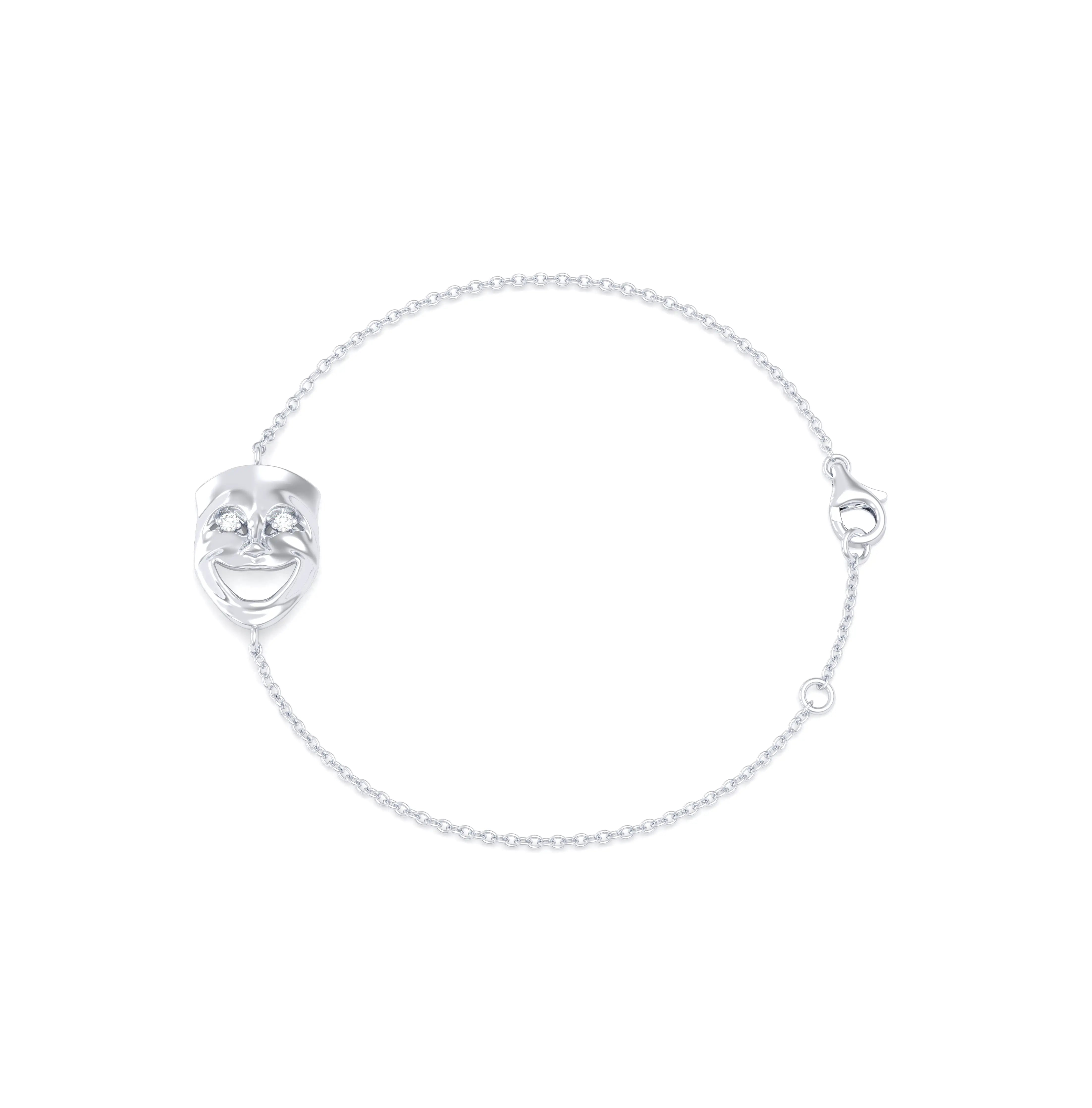 Bracelet Allégresse en or blanc 18 carats, masque souriant du théâtre