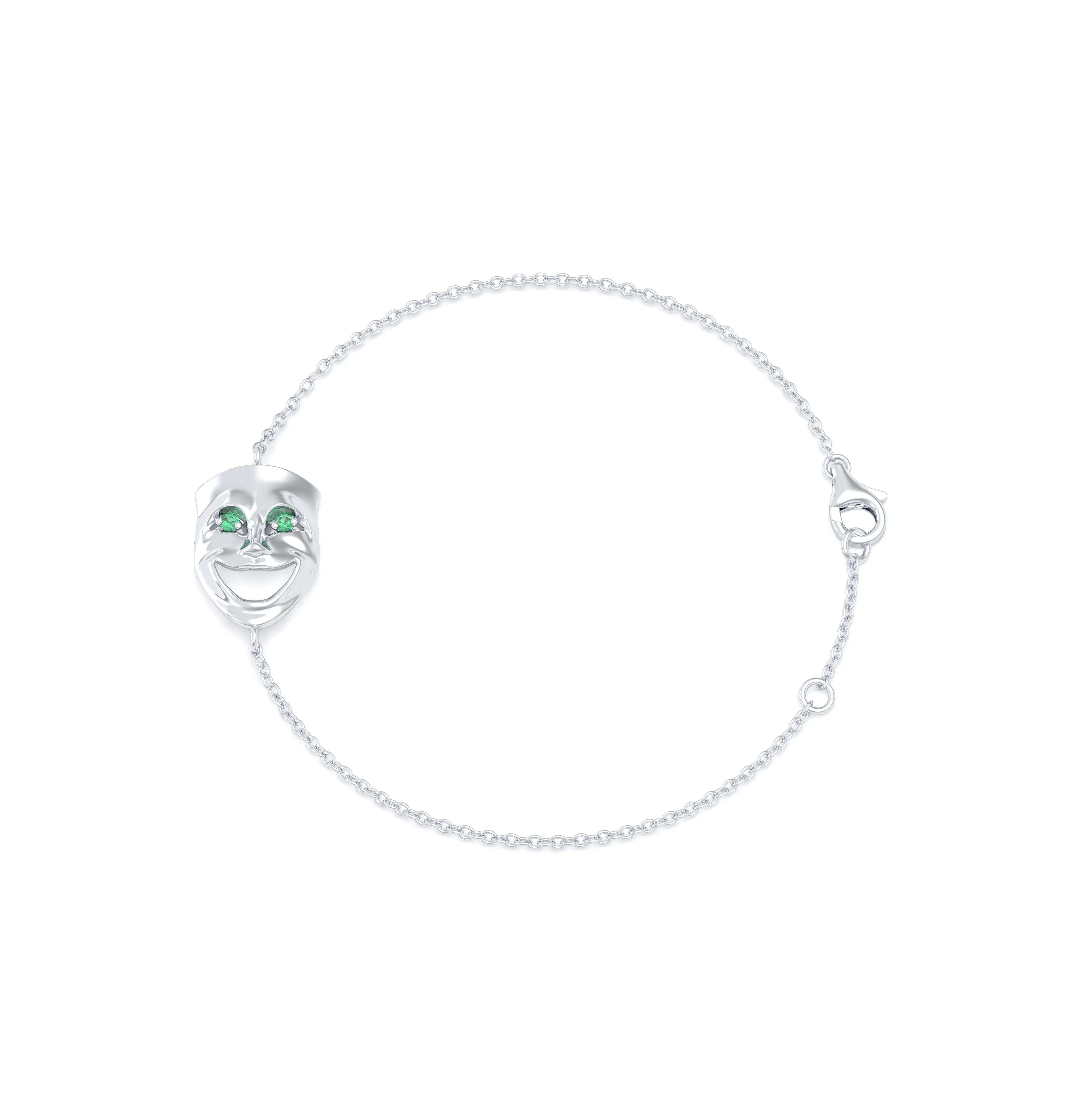 Bracelet Allégresse en or blanc 18 carats, masque souriant du théâtre