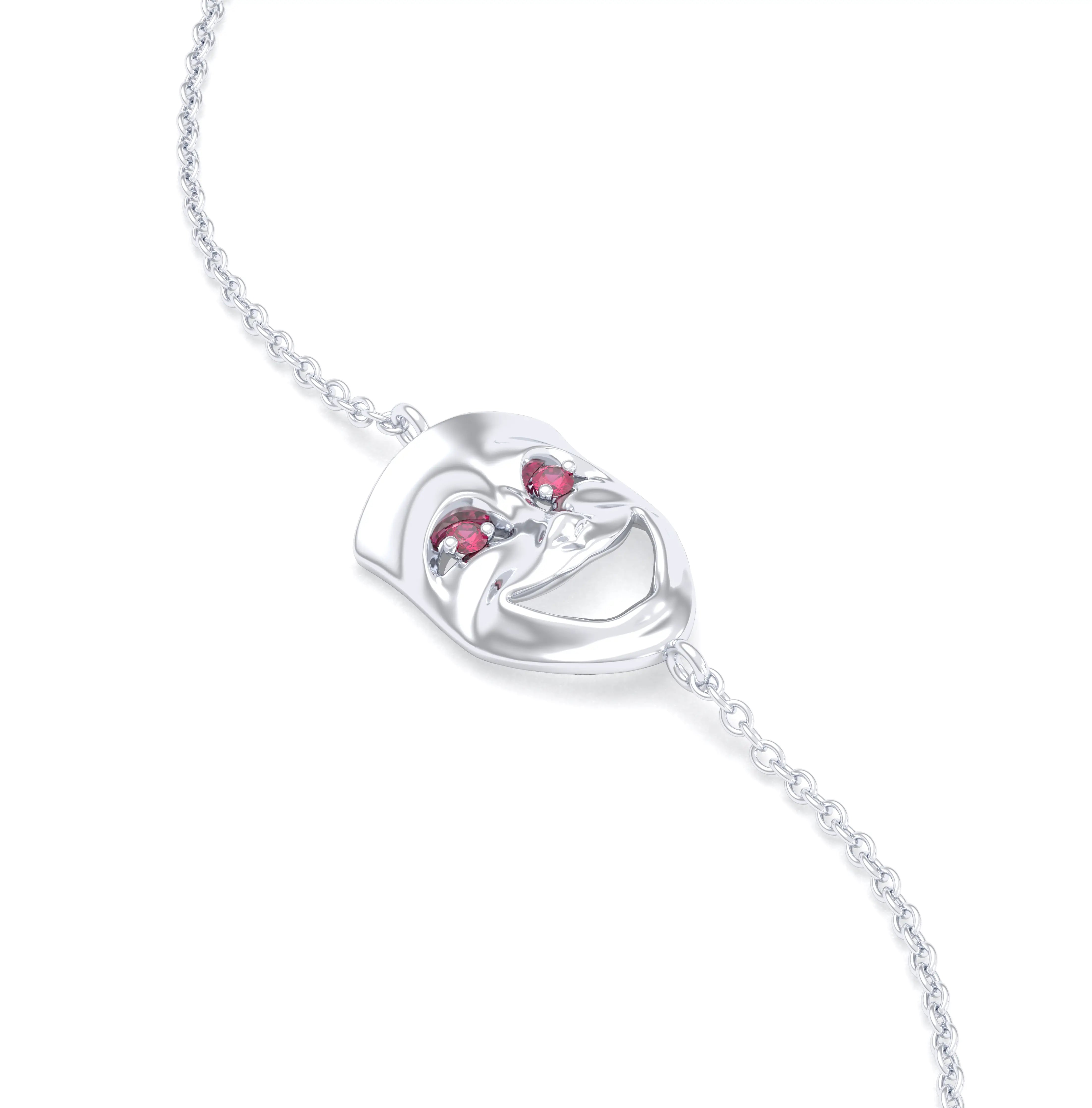 Bracelet Allégresse en or blanc 18 carats, masque souriant du théâtre Rubis
