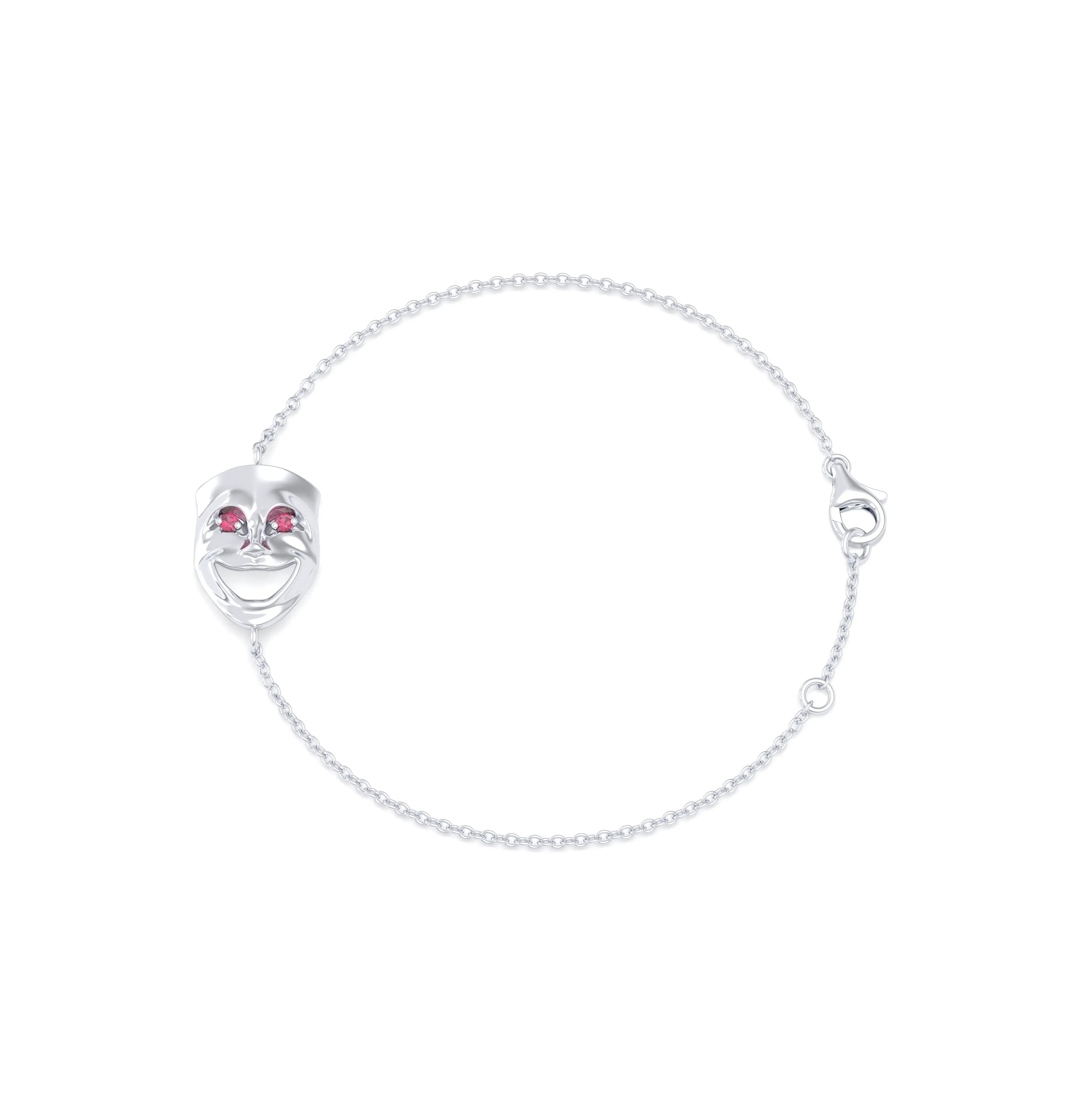 Bracelet Allégresse en or blanc 18 carats, masque souriant du théâtre