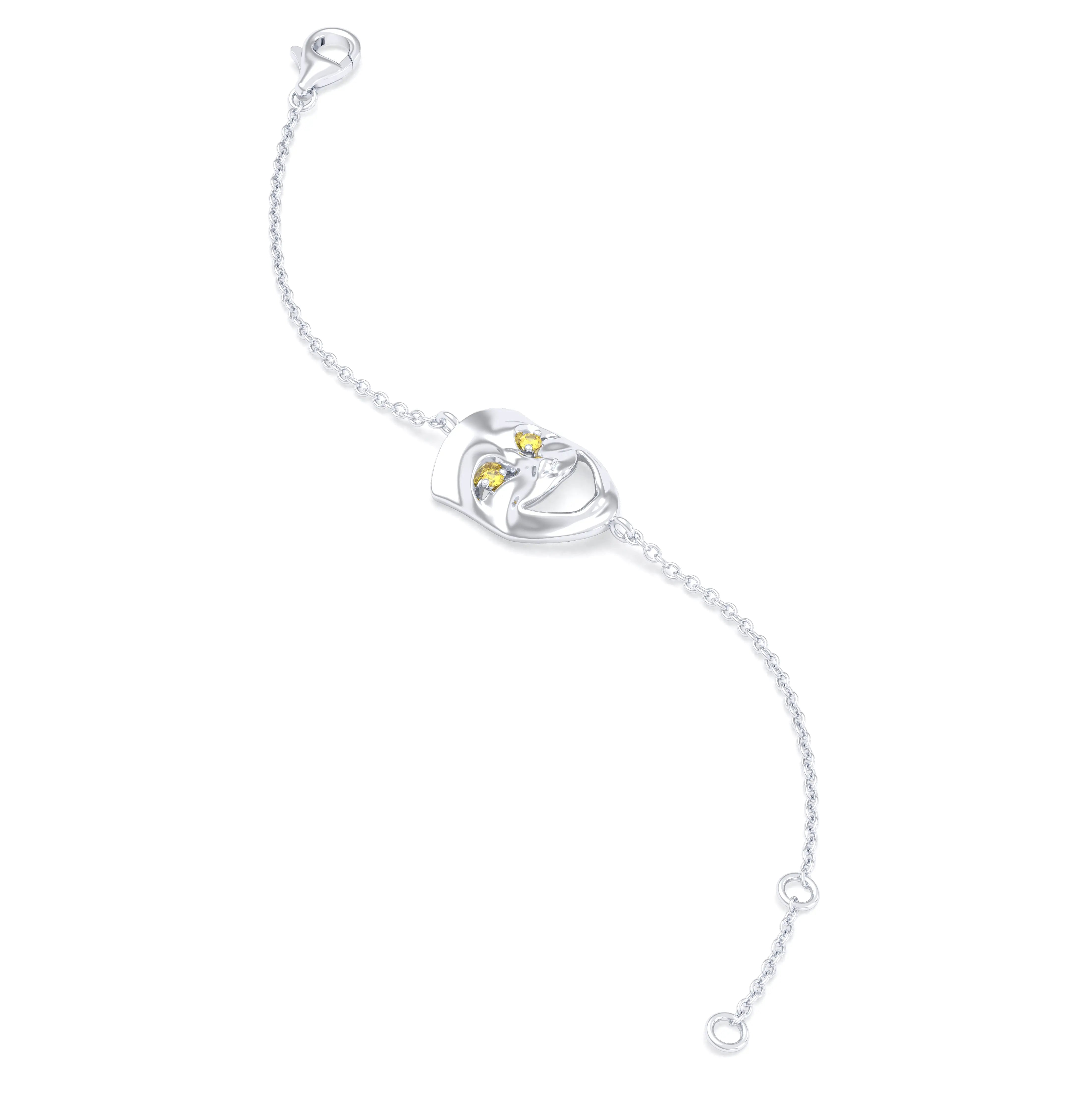 Bracelet Allégresse en or blanc 18 carats, masque souriant du théâtre