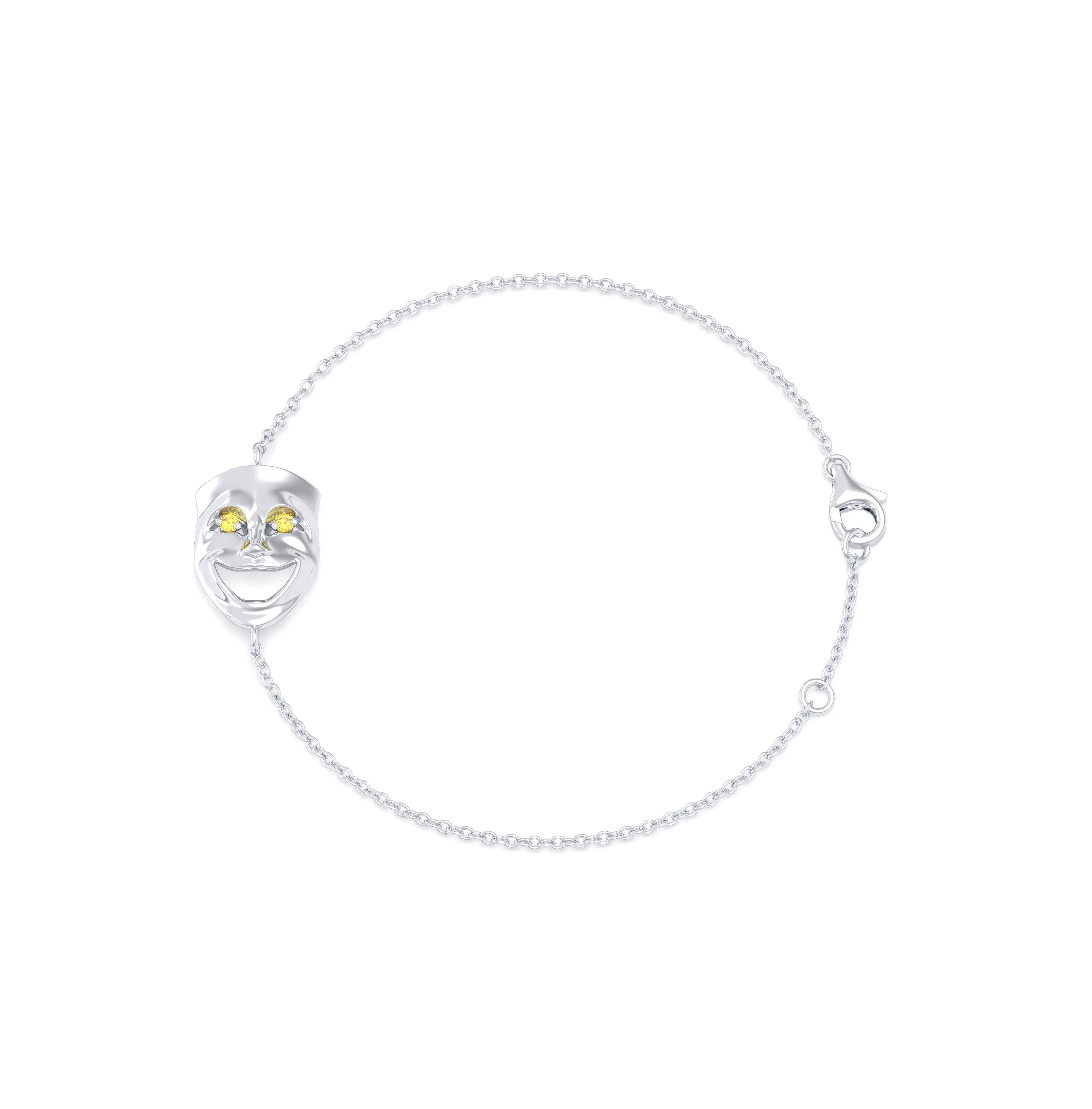 Bracelet Allégresse en or blanc 18 carats, masque souriant du théâtre