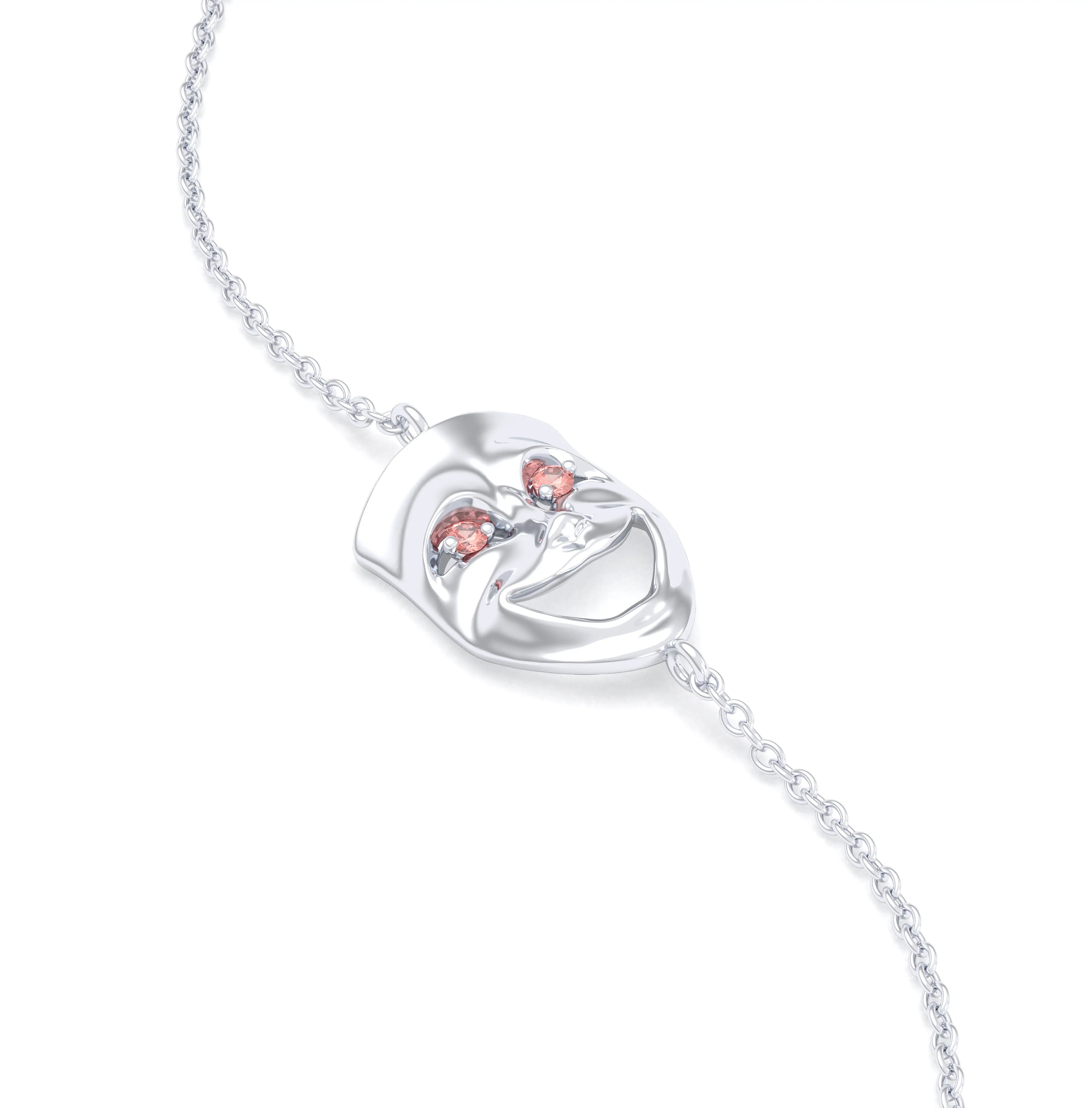 Bracelet Allégresse en or blanc 18 carats, masque souriant du théâtre Saphir pêche