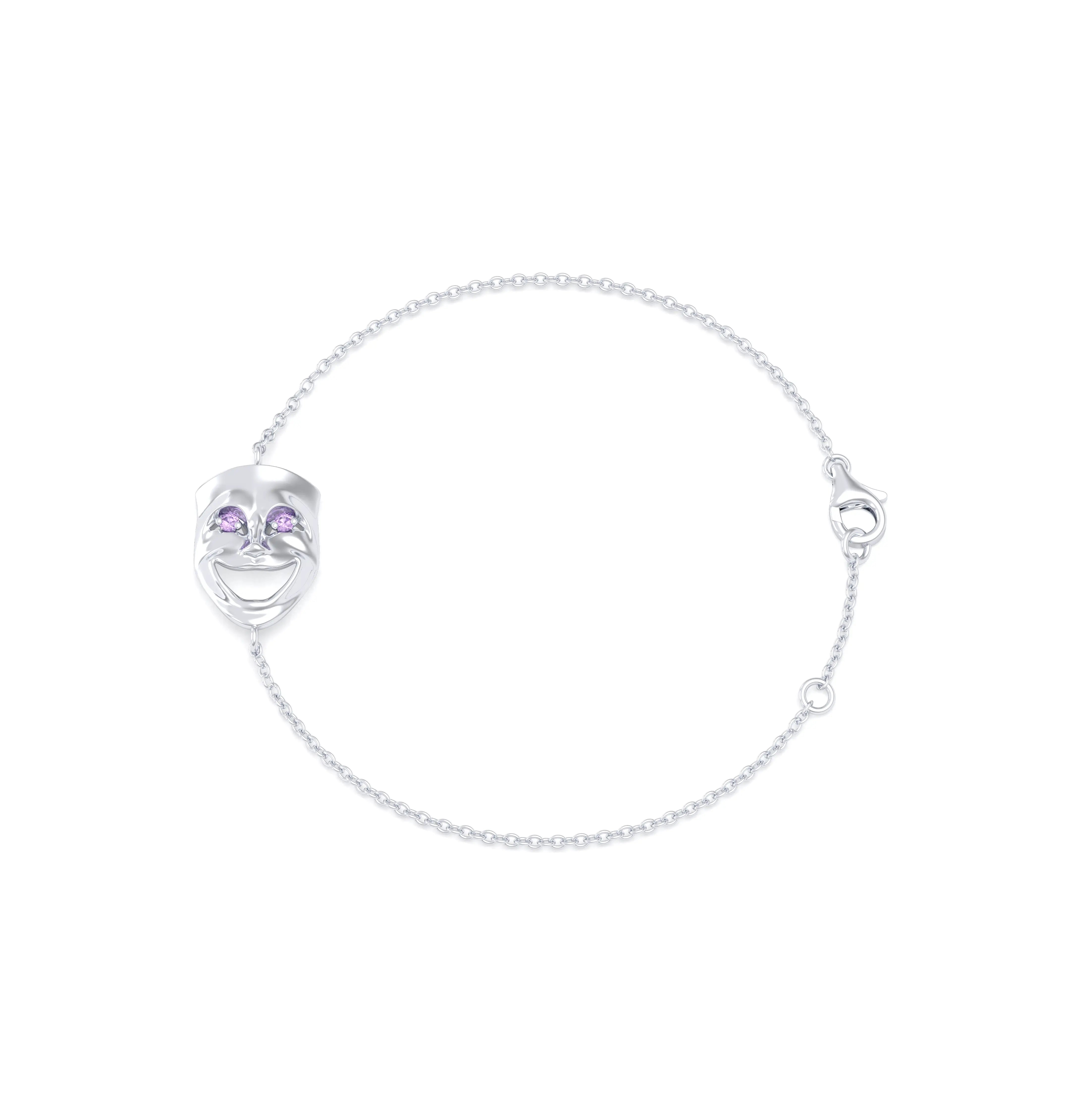 Bracelet Allégresse en or blanc 18 carats, masque souriant du théâtre