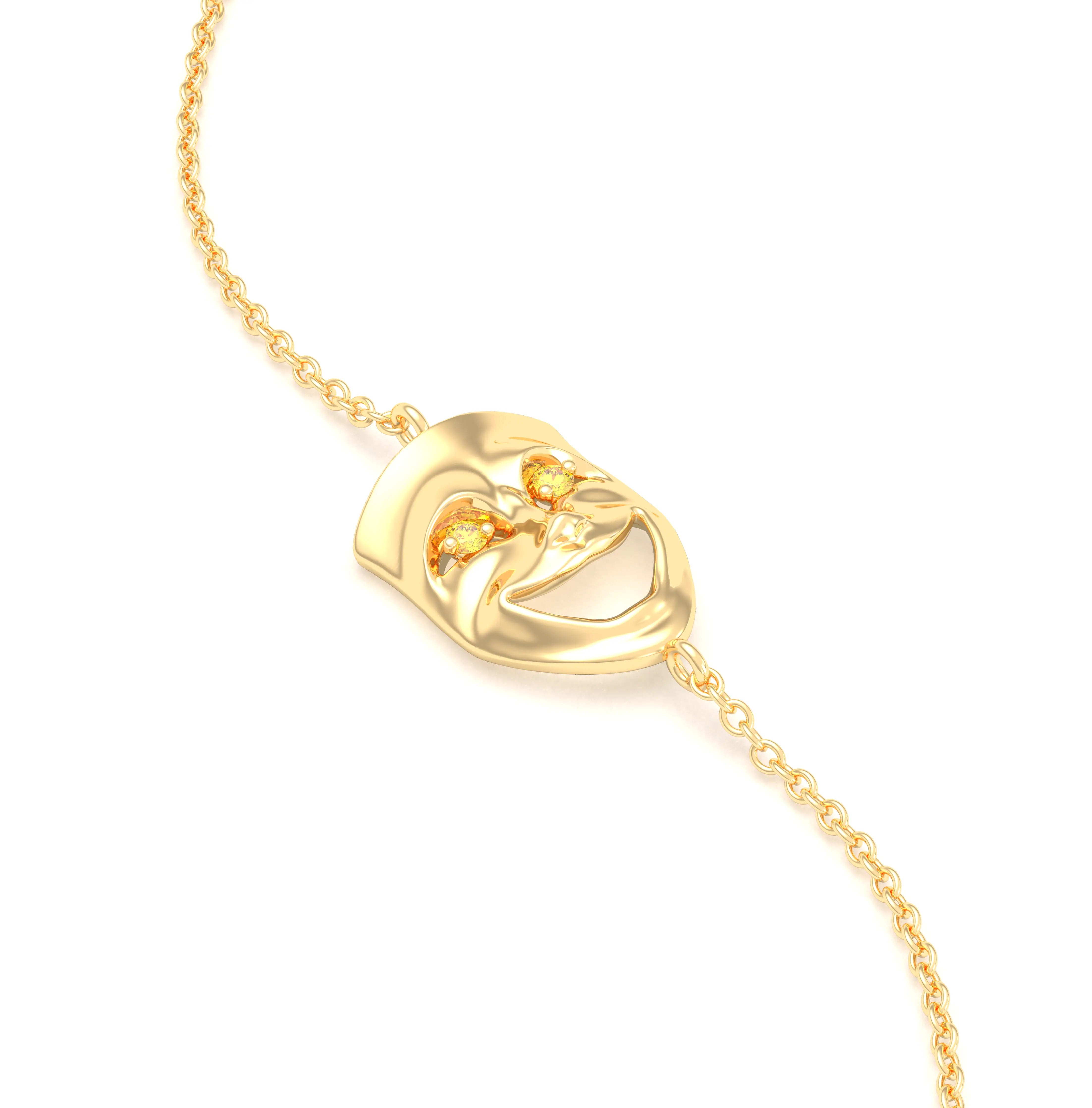 Bracelet Allégresse en or jaune 18 carats, masque souriant du théâtre Diamant jaune