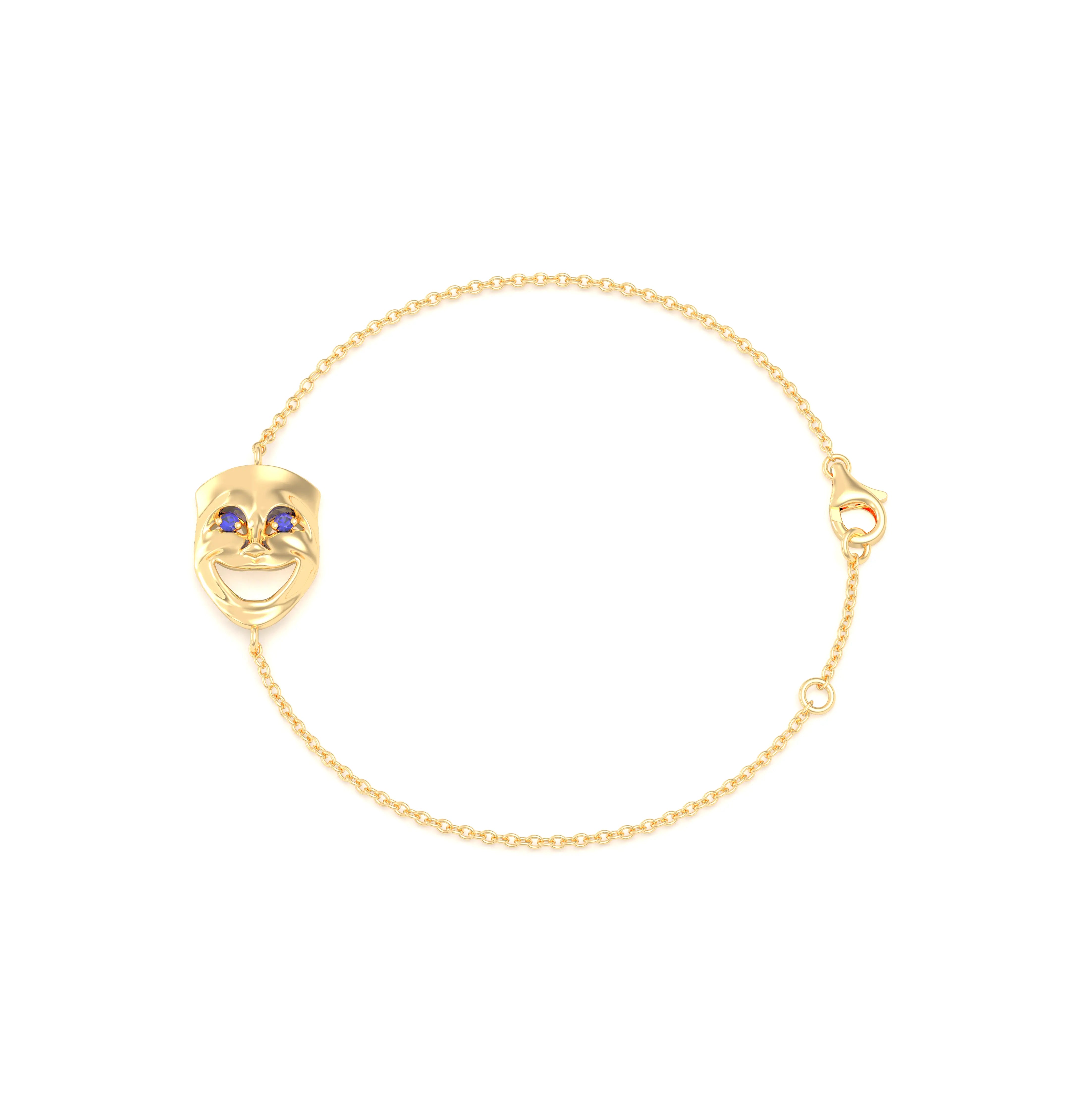 Bracelet Allégresse en or jaune 18 carats, masque souriant du théâtre