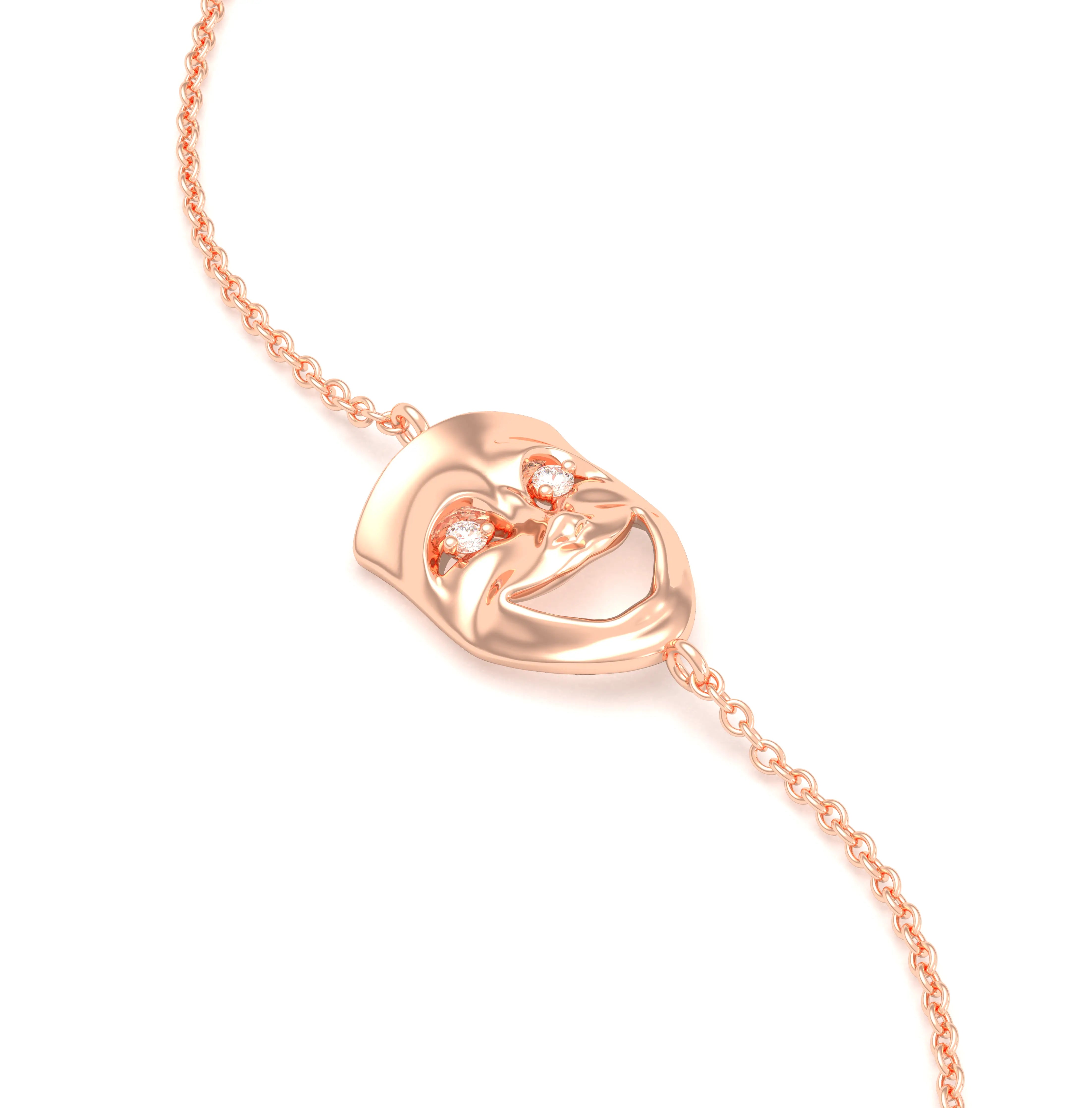 Bracelet Allégresse en or rose 18 carats, masque souriant du théâtre Diamant
