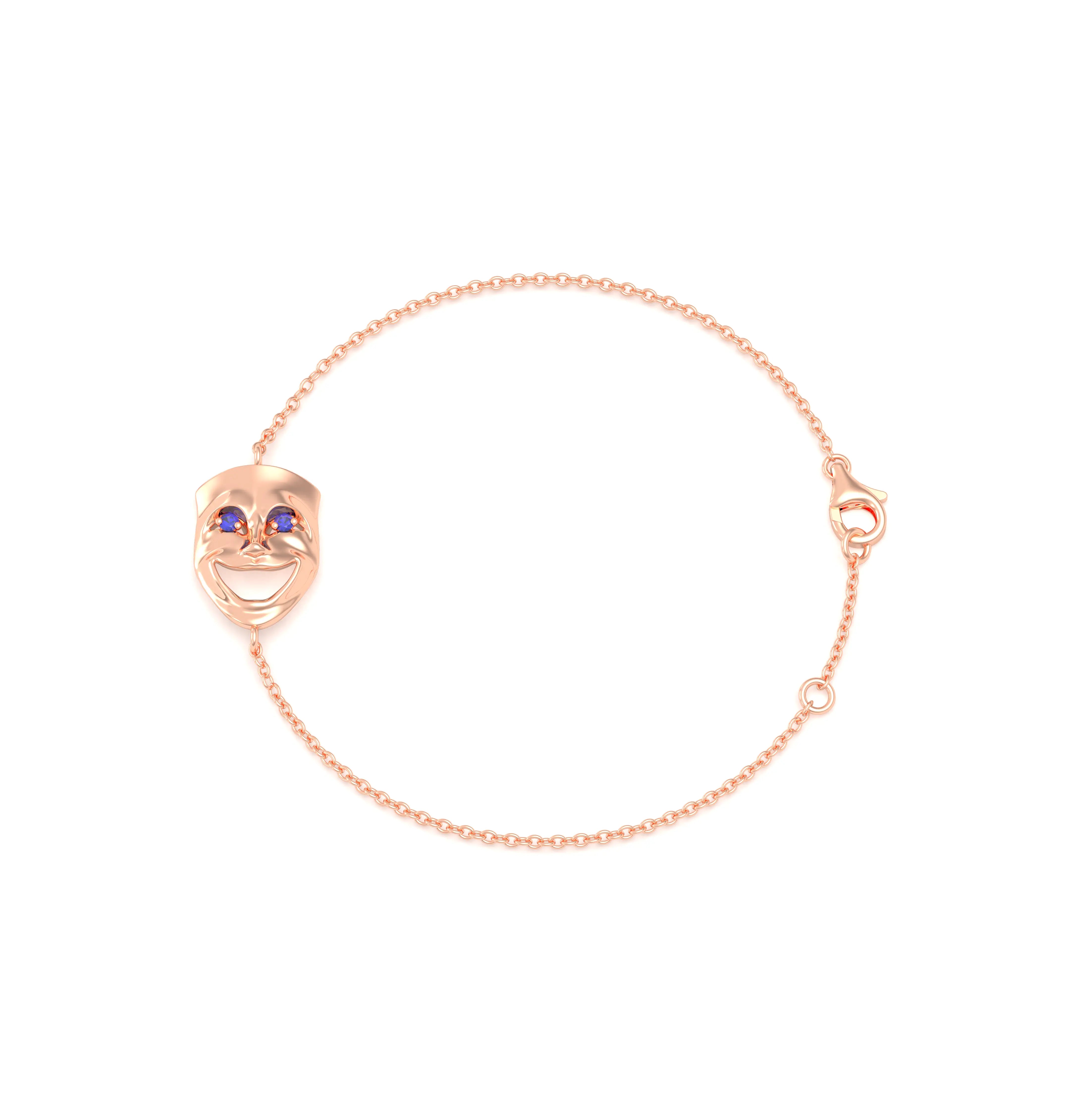 Bracelet Allégresse en or rose 18 carats, masque souriant du théâtre