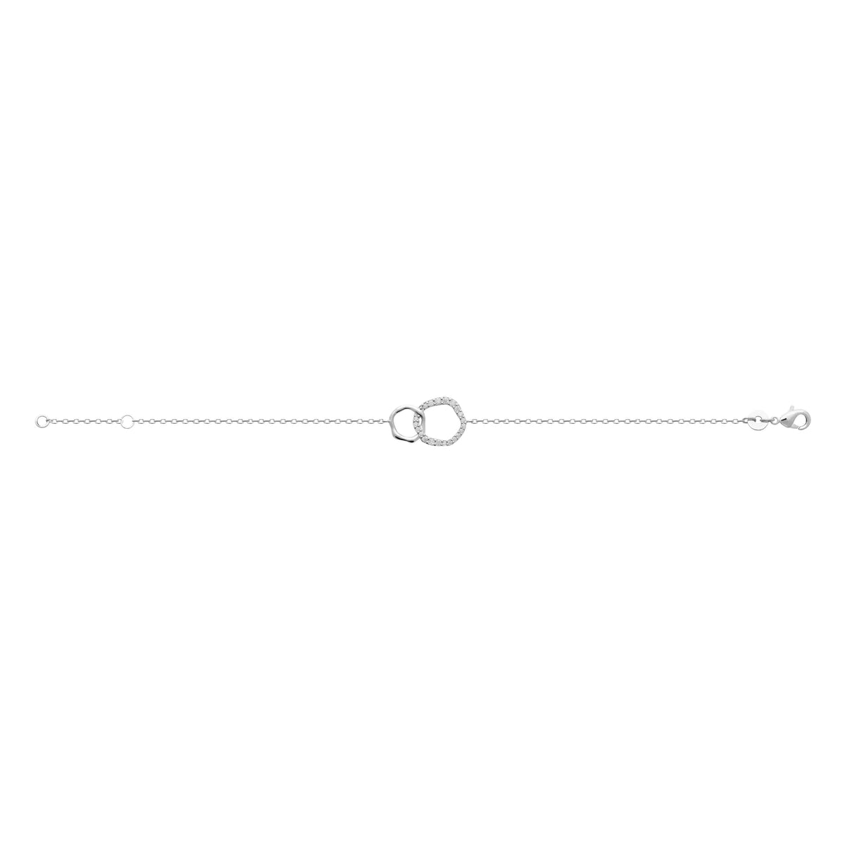 Bracelet deux anneaux entrelacés en argent 925 et zircons