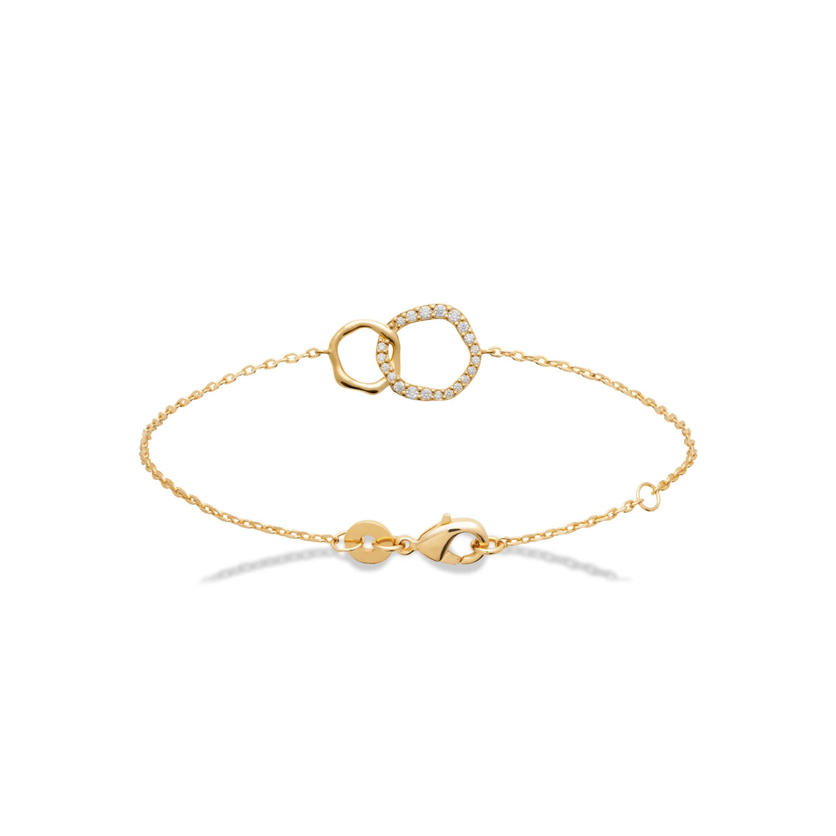 Bracelet deux anneaux entrelacés en plaqué or et zircons