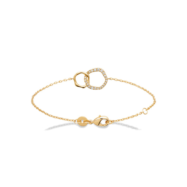 Bracelet deux anneaux entrelacés en plaqué or et zircons