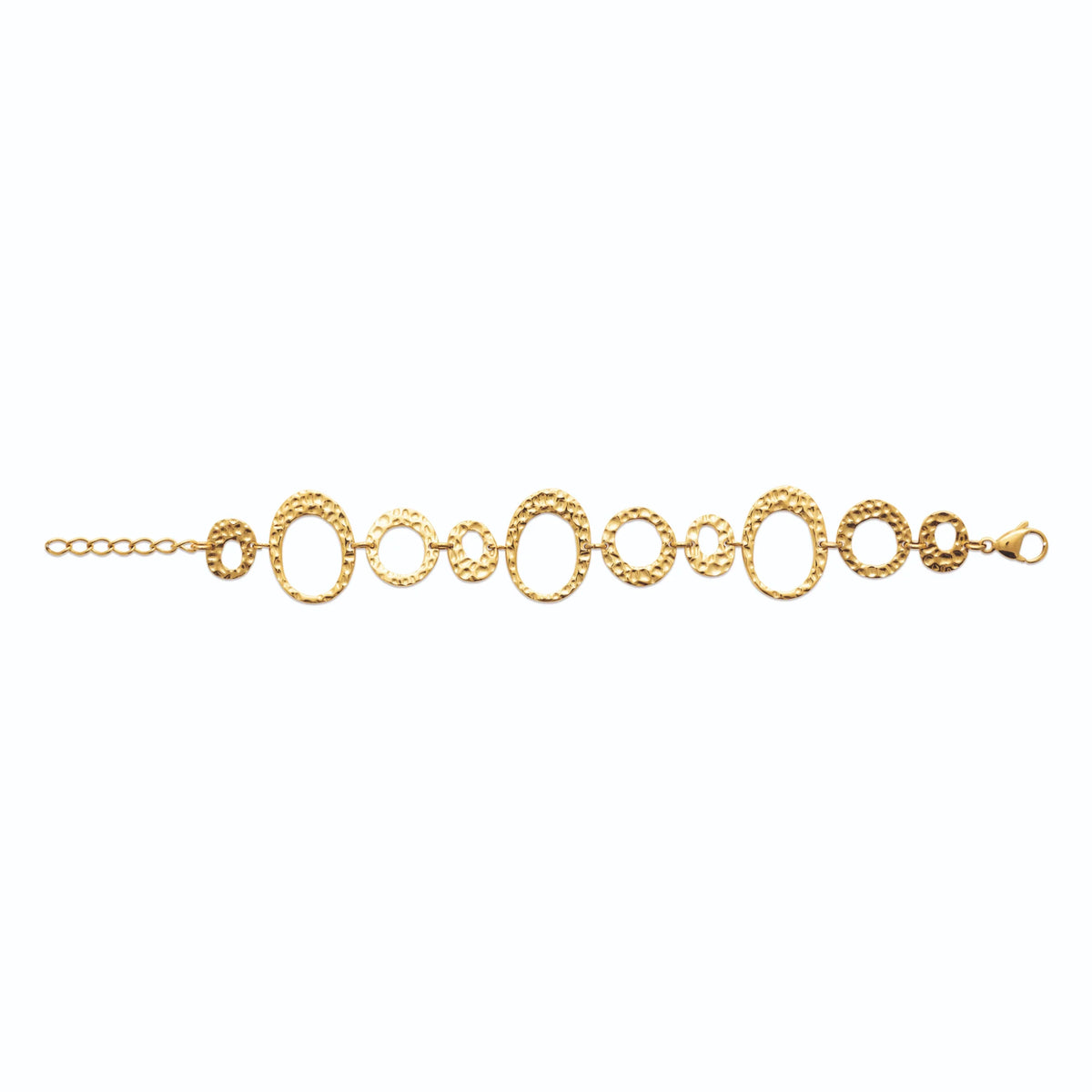 Bracelet anneaux martelés ronds et ovales en acier PVD doré