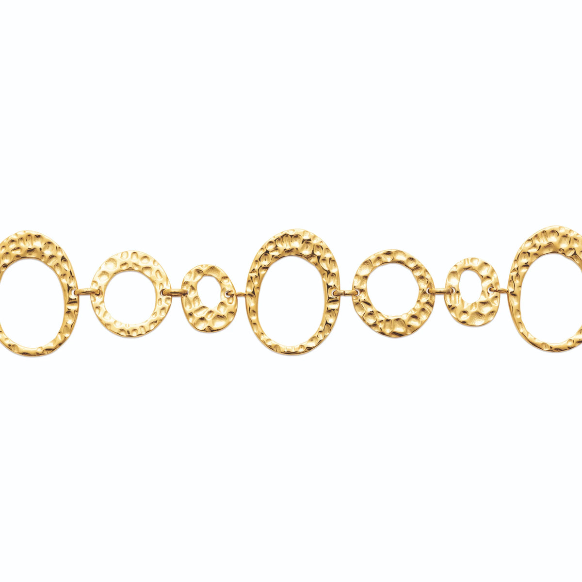 Bracelet anneaux martelés ronds et ovales en acier PVD doré