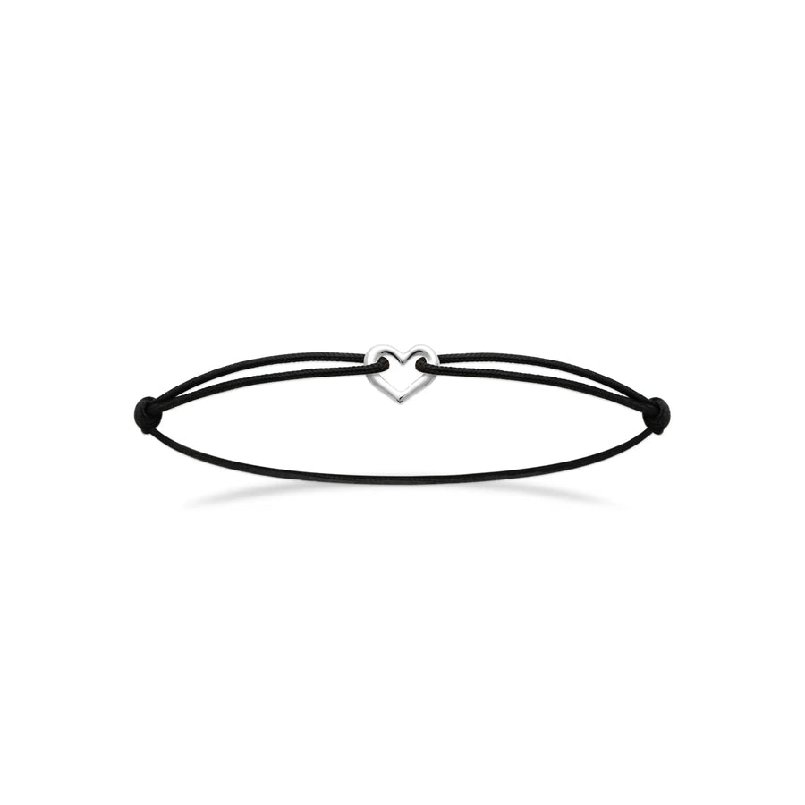 Bracelet cordon cœur en argent 925 rhodié, vue de face