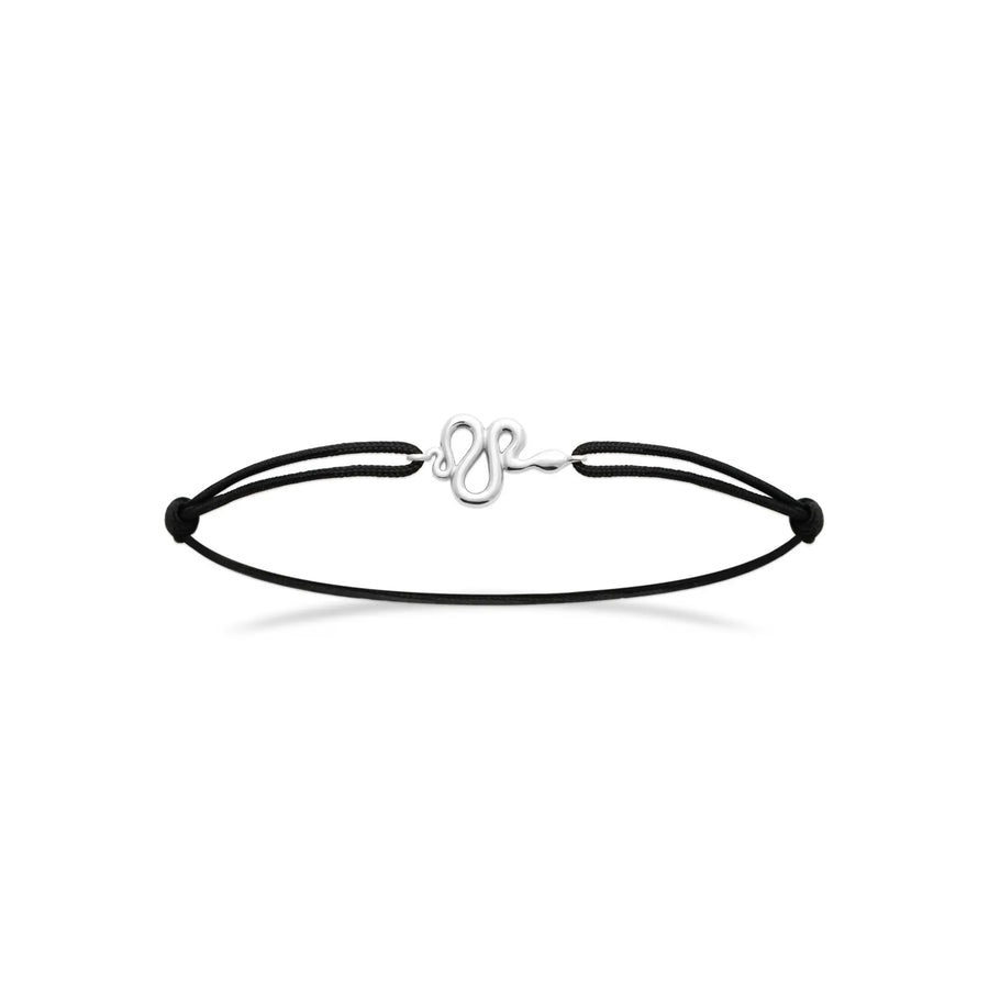 Bracelet cordon serpent en argent 925 rhodié, vue de face