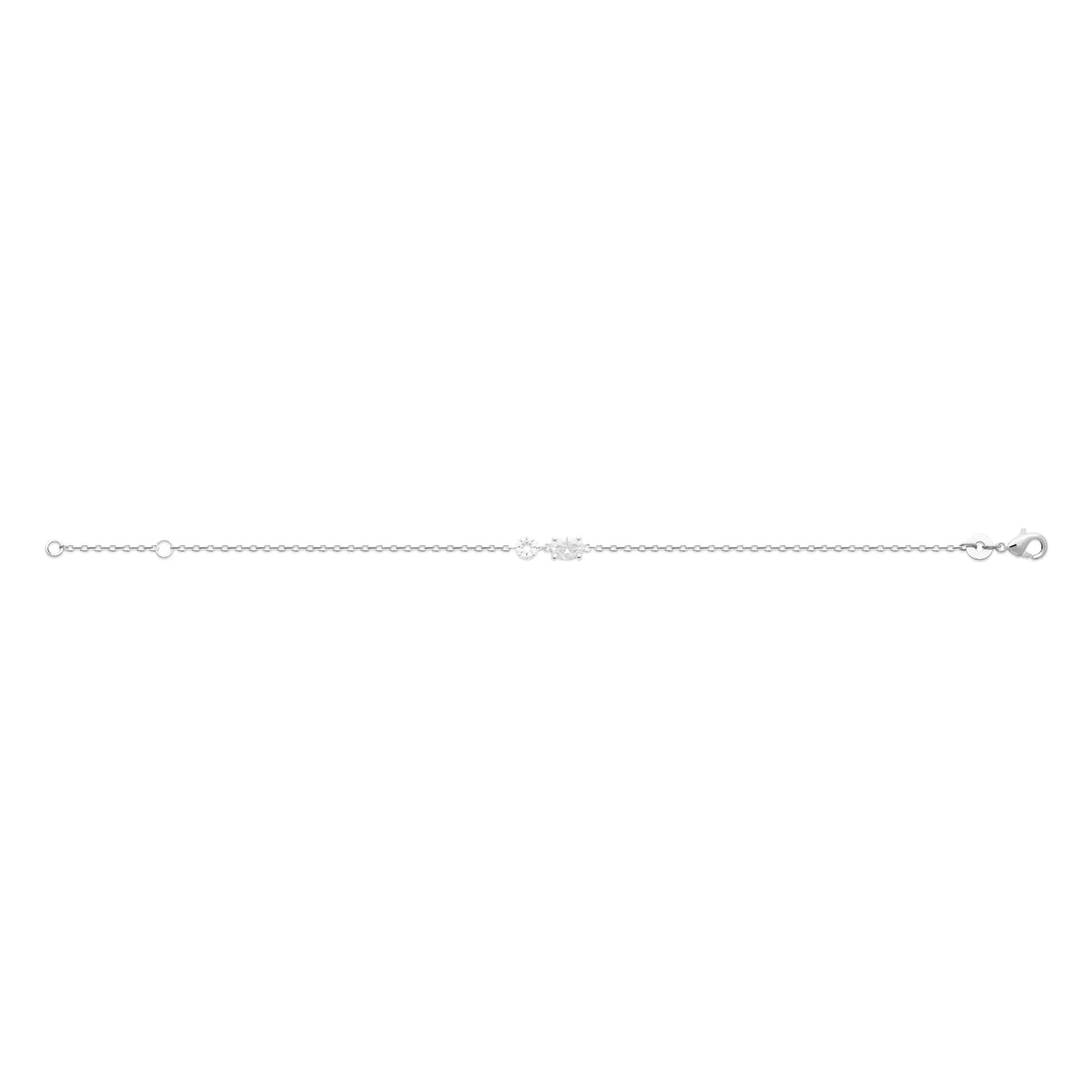 Bracelet cercle pavé et zircon ovale en argent 925, posé à plat sur toute sa longueur