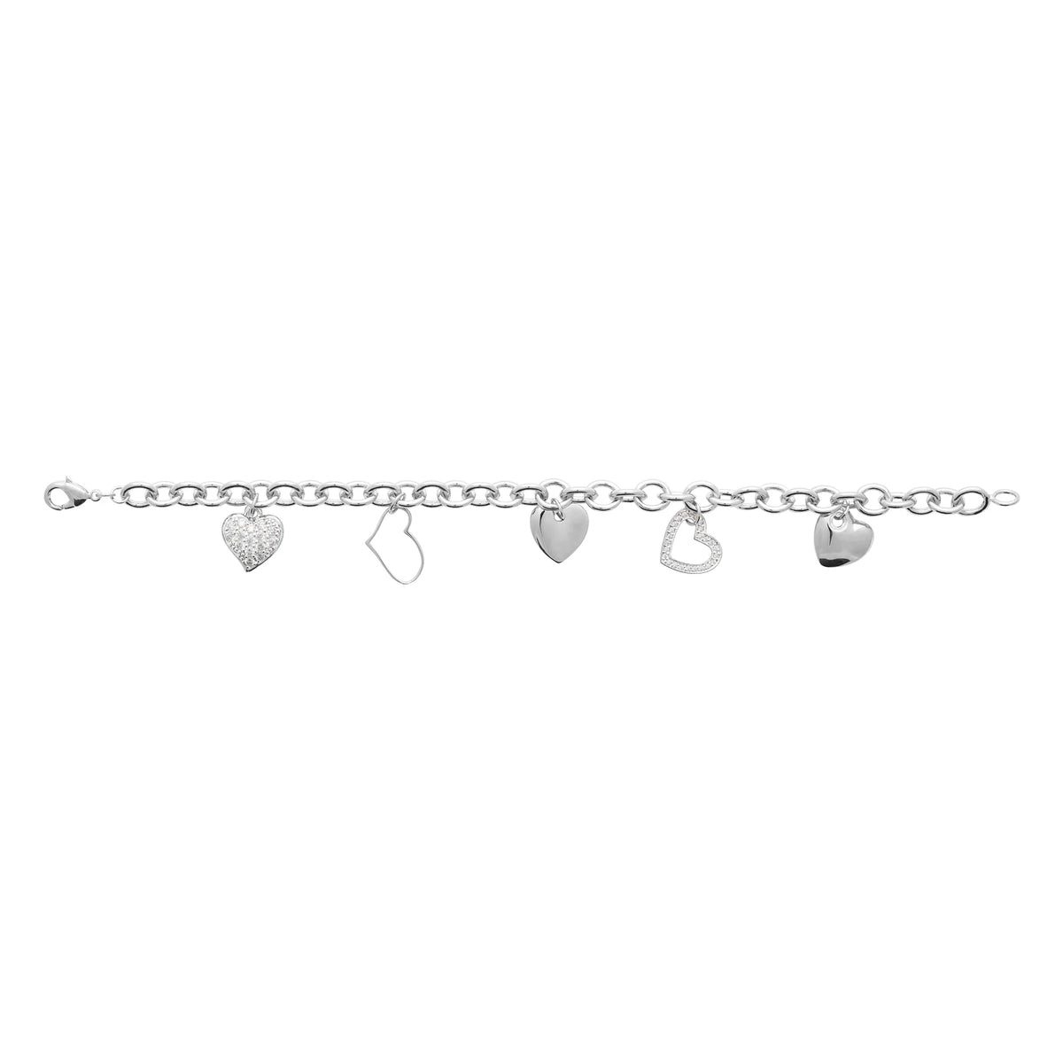 Bracelet chaîne à breloques cœurs en plaqué argent