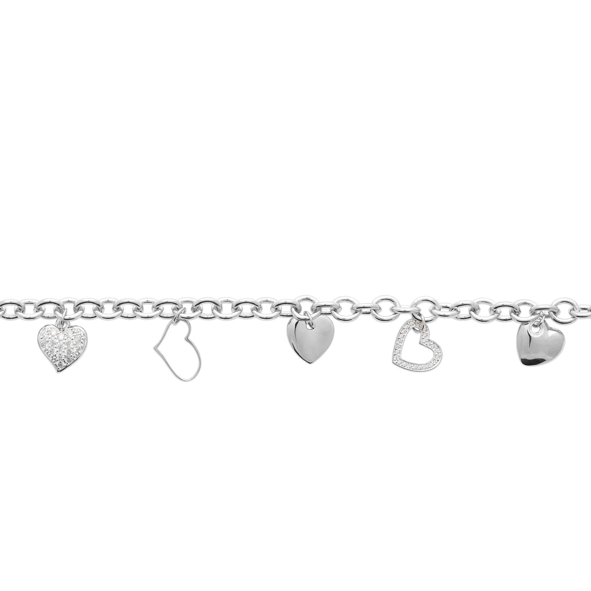 Bracelet chaîne à breloques cœurs en plaqué argent