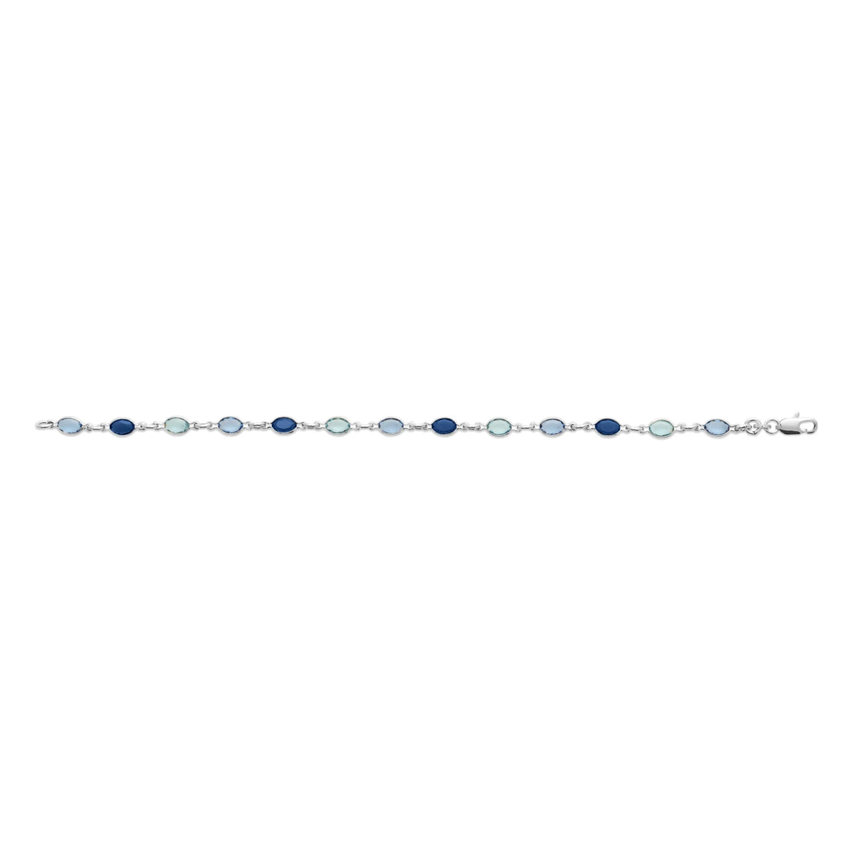 Bracelet chaîne à cristaux ovales camaïeu de bleus en argent 925 rhodié