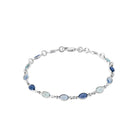 Bracelet chaîne à cristaux ovales camaïeu de bleus en argent 925 rhodié
