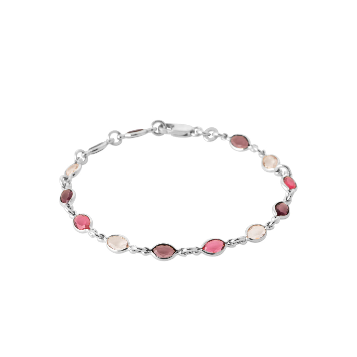 Bracelet chaîne à cristaux ovales roses en argent 925 rhodié