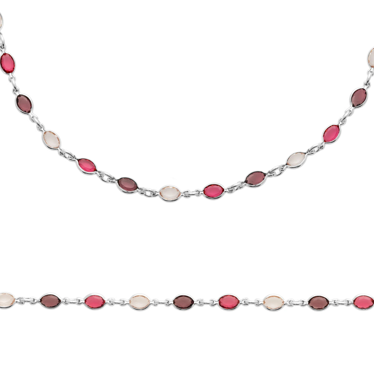 Bracelet chaîne à cristaux ovales roses en argent 925 rhodié