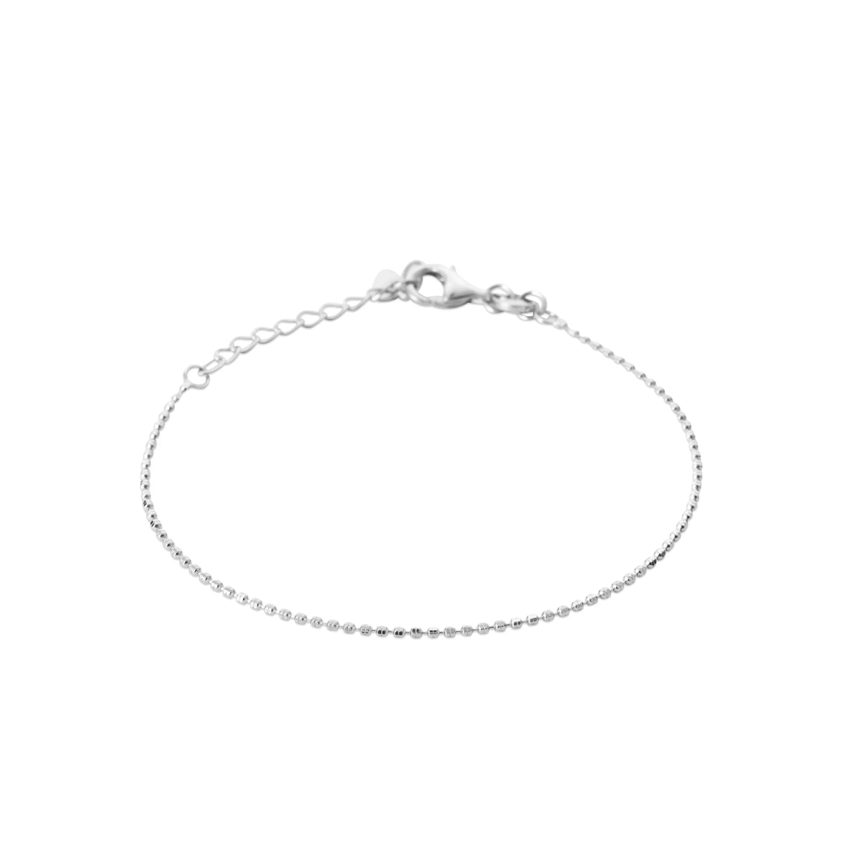 Bracelet chaîne à fines billes diamantées en argent 925 rhodié