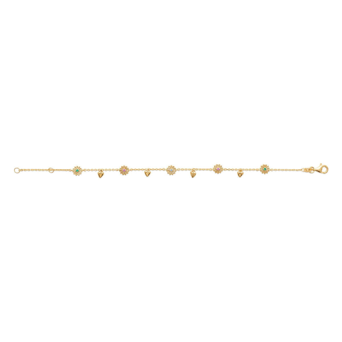 Bracelet chaîne à médaillons perlés et gouttes colorées en plaqué or