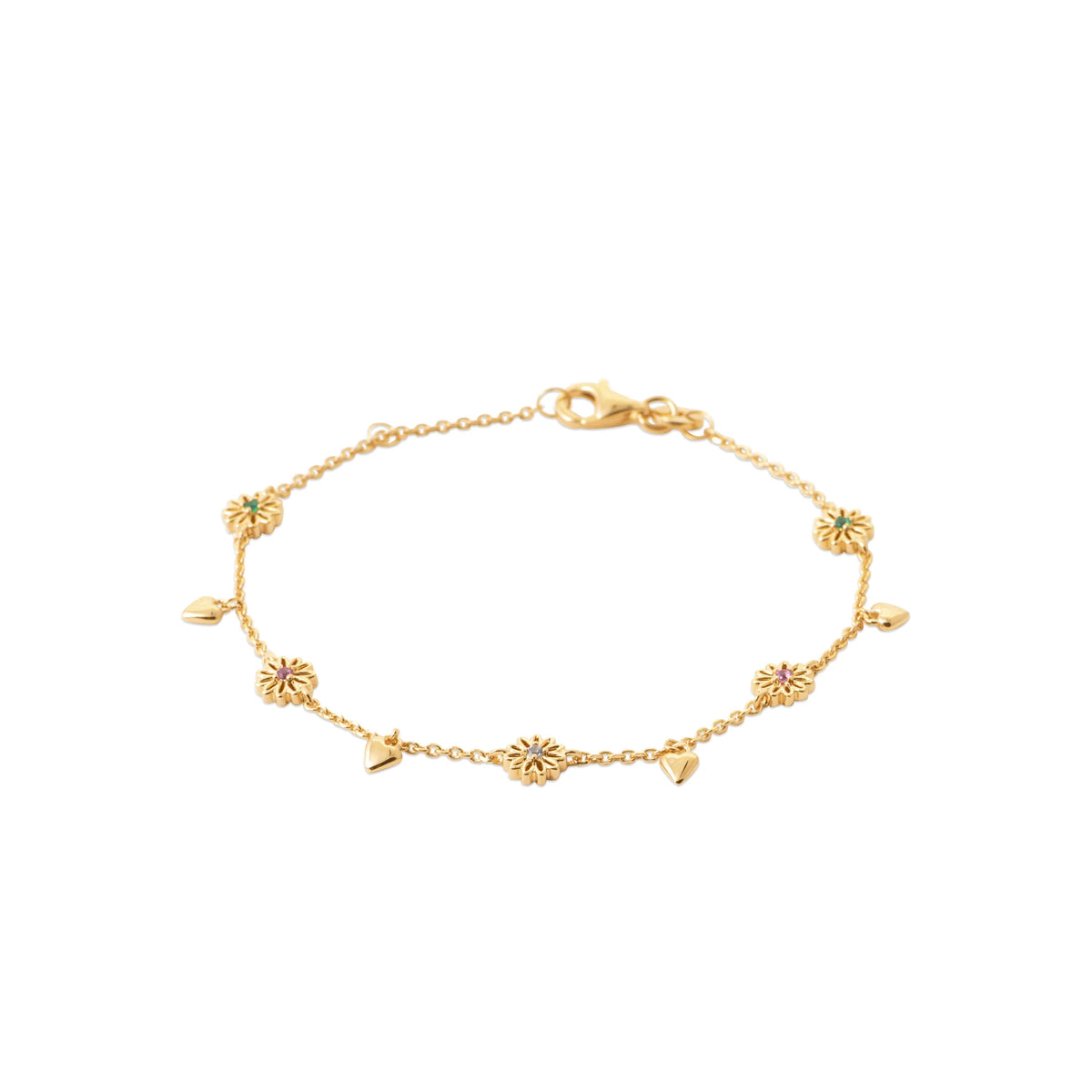 Bracelet chaîne à médaillons perlés et gouttes colorées en plaqué or