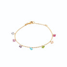Bracelet chaîne à pampilles de pierres carrées multicolores en plaqué or