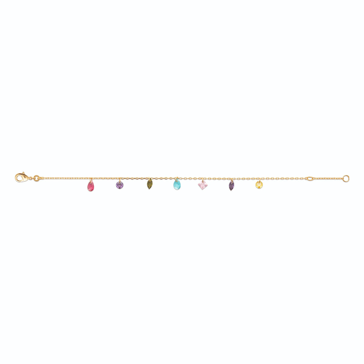 Bracelet chaîne à pampilles de pierres de couleur en plaqué or