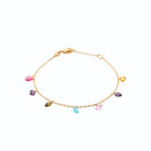 Bracelet chaîne à pampilles de pierres de couleur en plaqué or