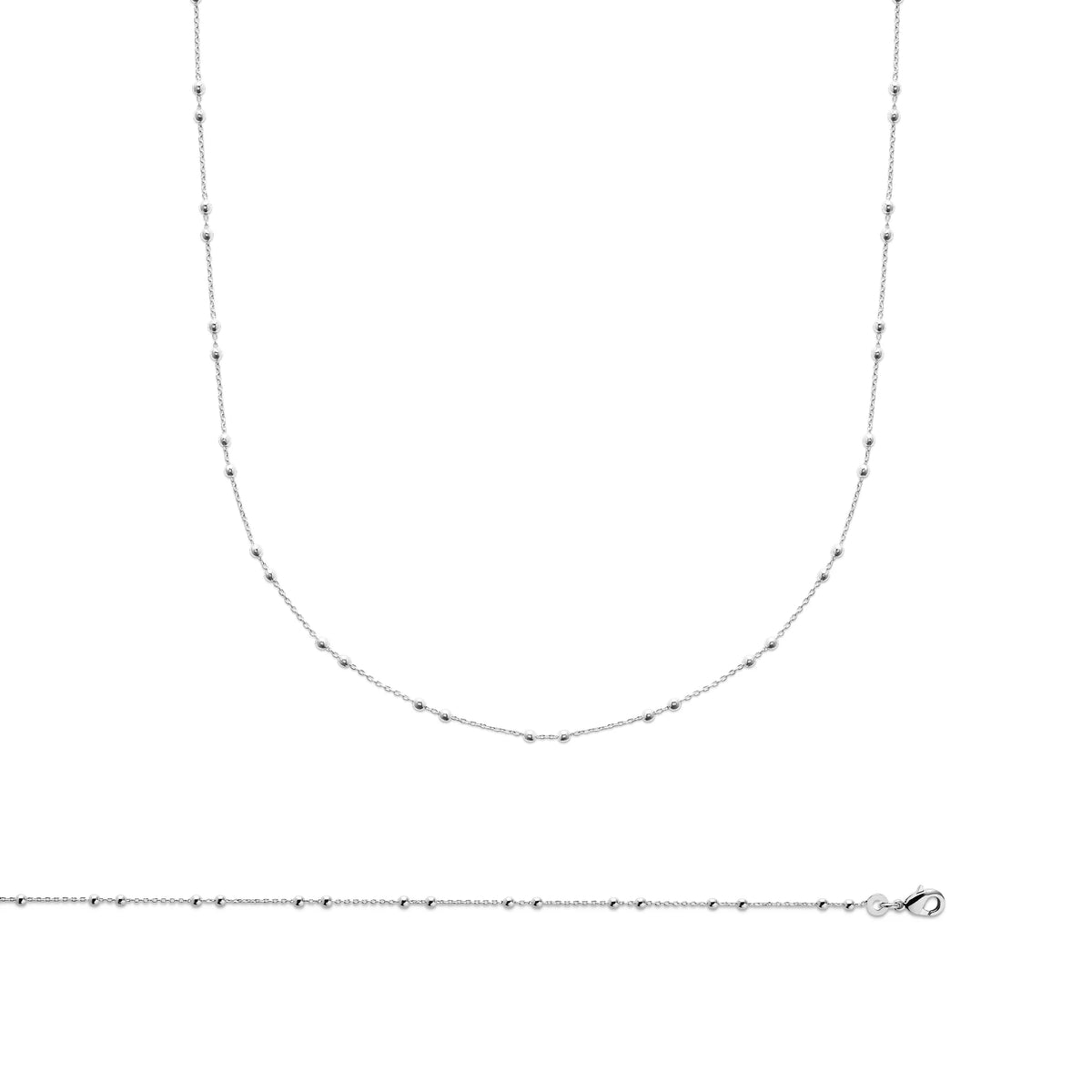 Bracelet chaîne à perles doublées en argent 925 rhodié, avec une réglette de taille