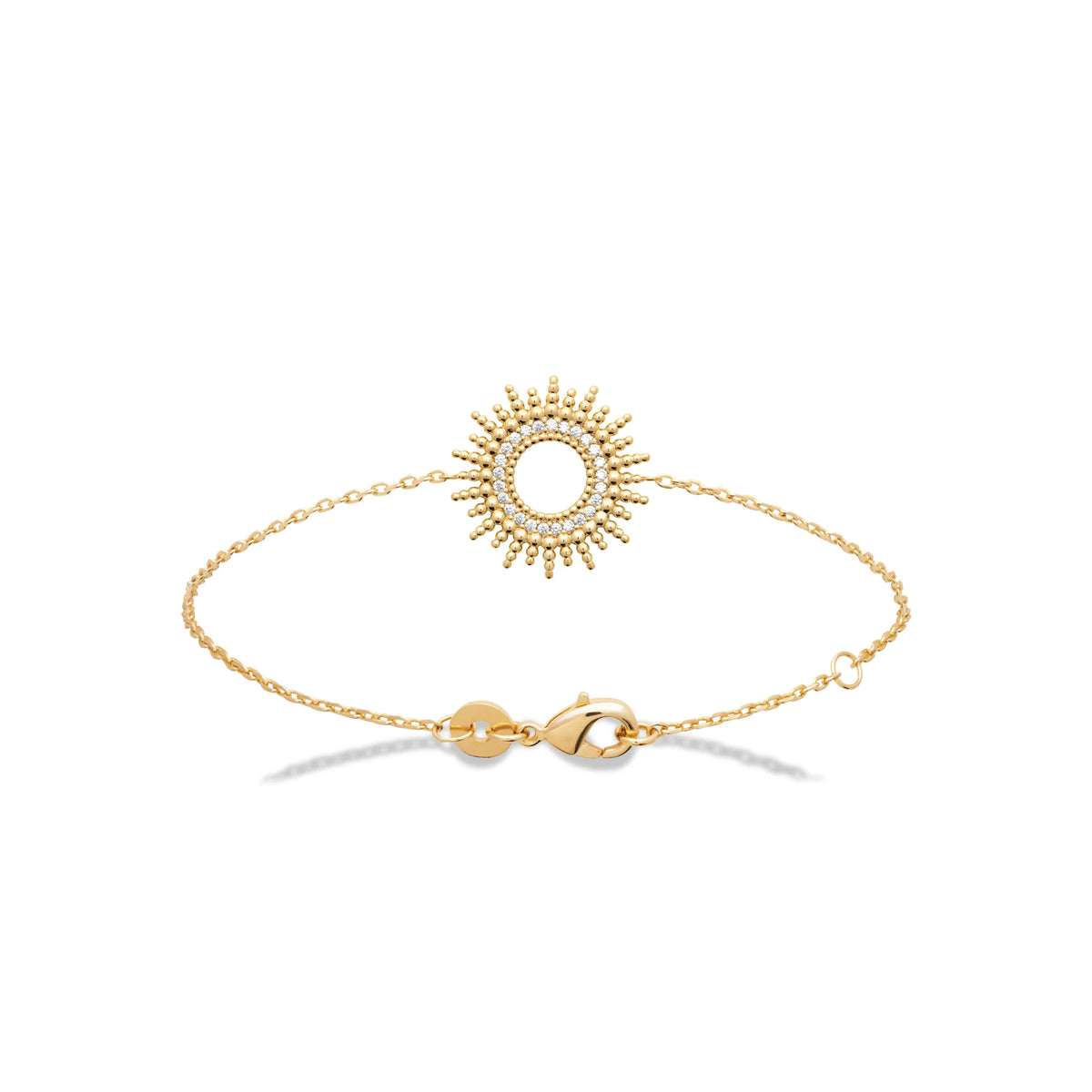 Bracelet chaîne cercle soleil granulé en plaqué or