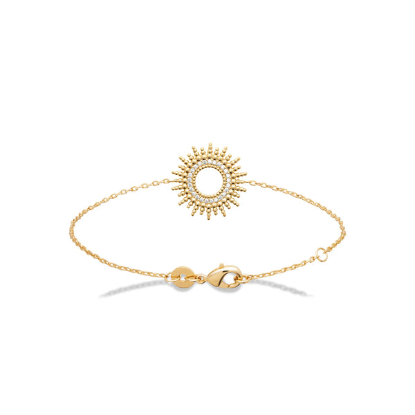 Bracelet chaîne cercle soleil granulé en plaqué or