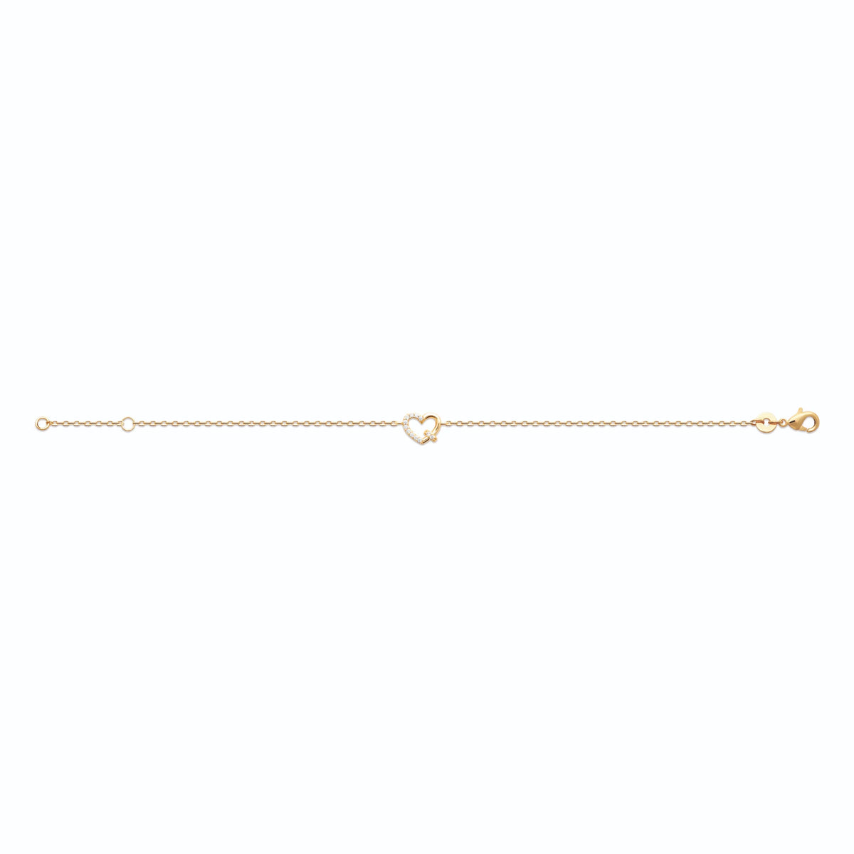 Bracelet chaîne cœur ouvert noué zircons en plaqué or