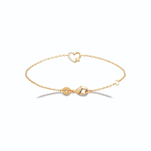 Bracelet chaîne cœur ouvert noué zircons en plaqué or