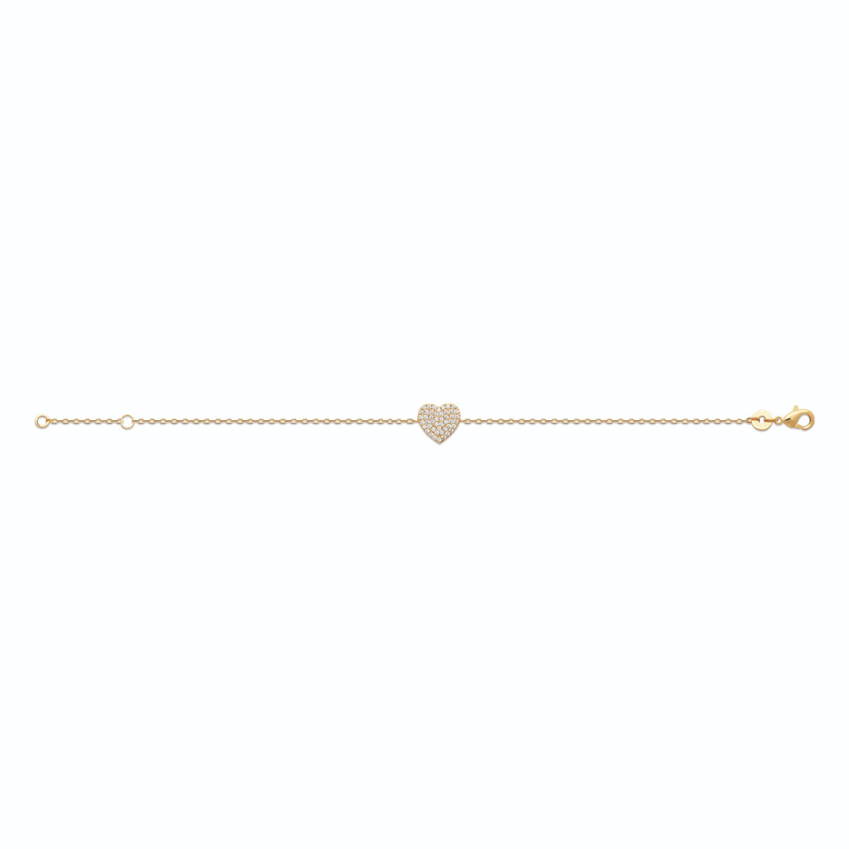 Bracelet chaîne cœur pavé de zircons en plaqué or