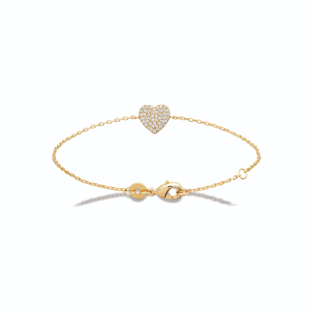 Bracelet chaîne cœur pavé de zircons en plaqué or