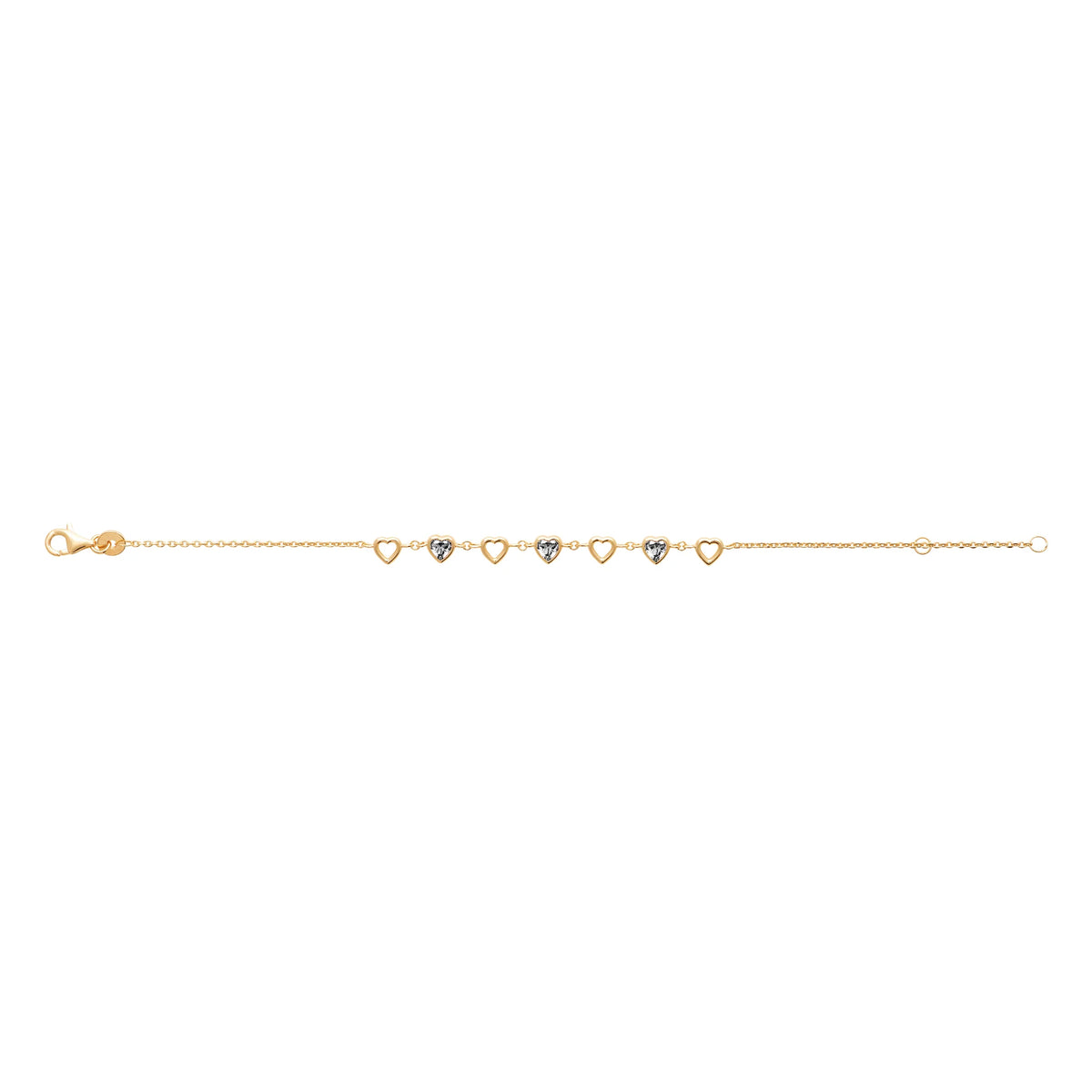 Bracelet chaîne cœurs ajourés et cœurs sertis en plaqué or